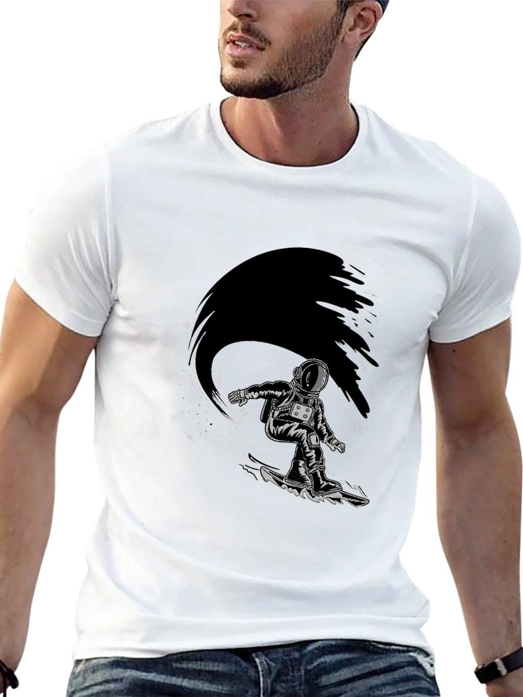 Astronaut Snowboarder Graphic Tee - Black T-Shirt