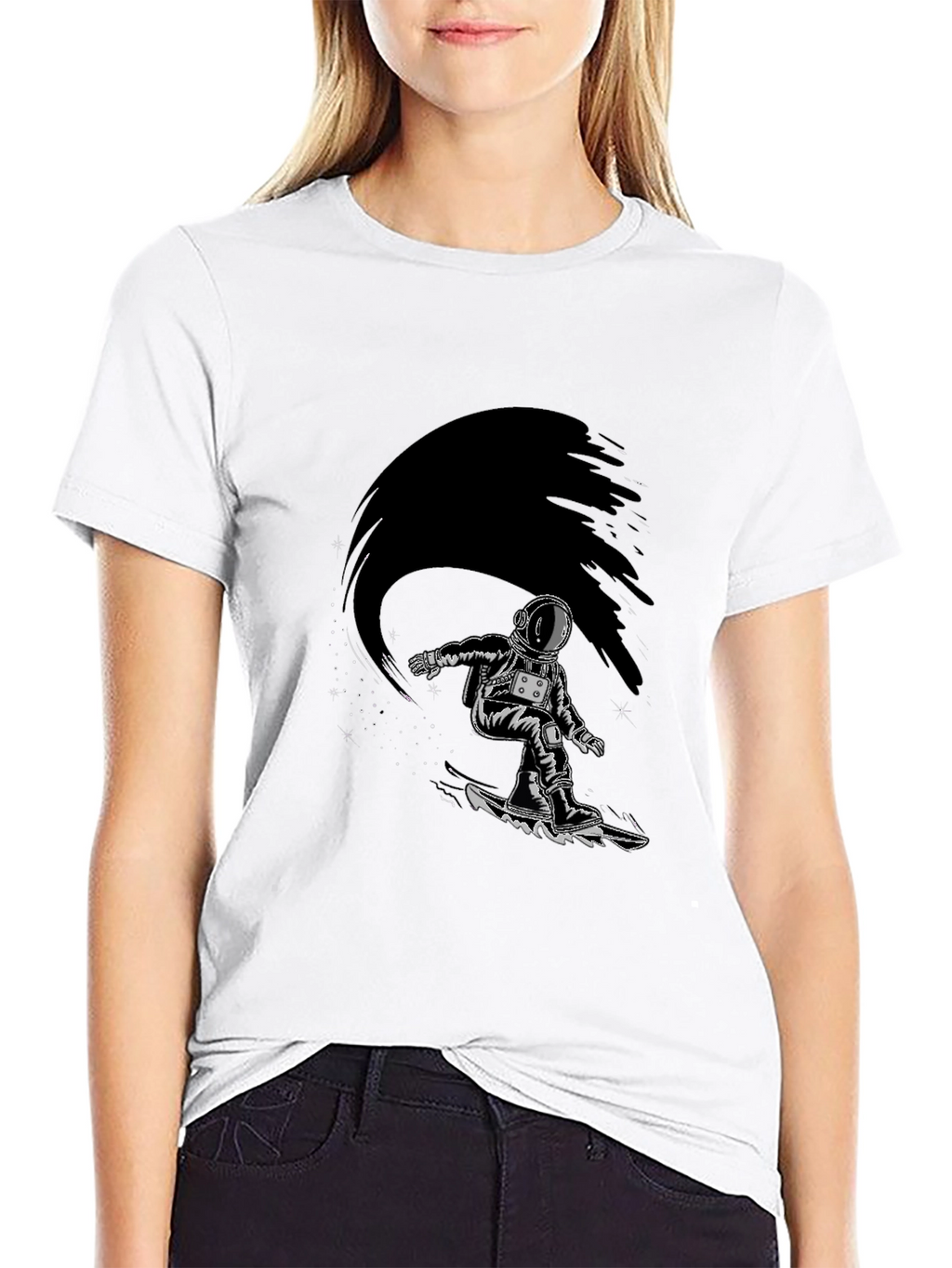 Astronaut Snowboarder Graphic Tee - Black T-Shirt