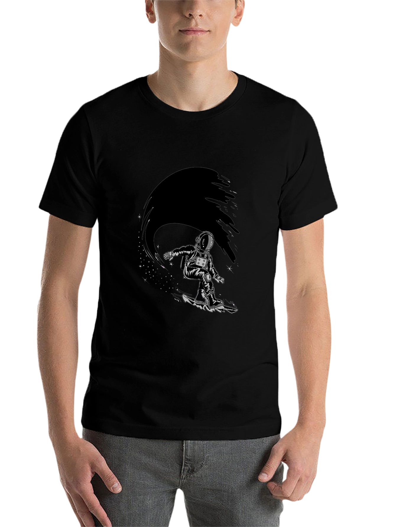 Astronaut Snowboarder Graphic Tee - Black T-Shirt