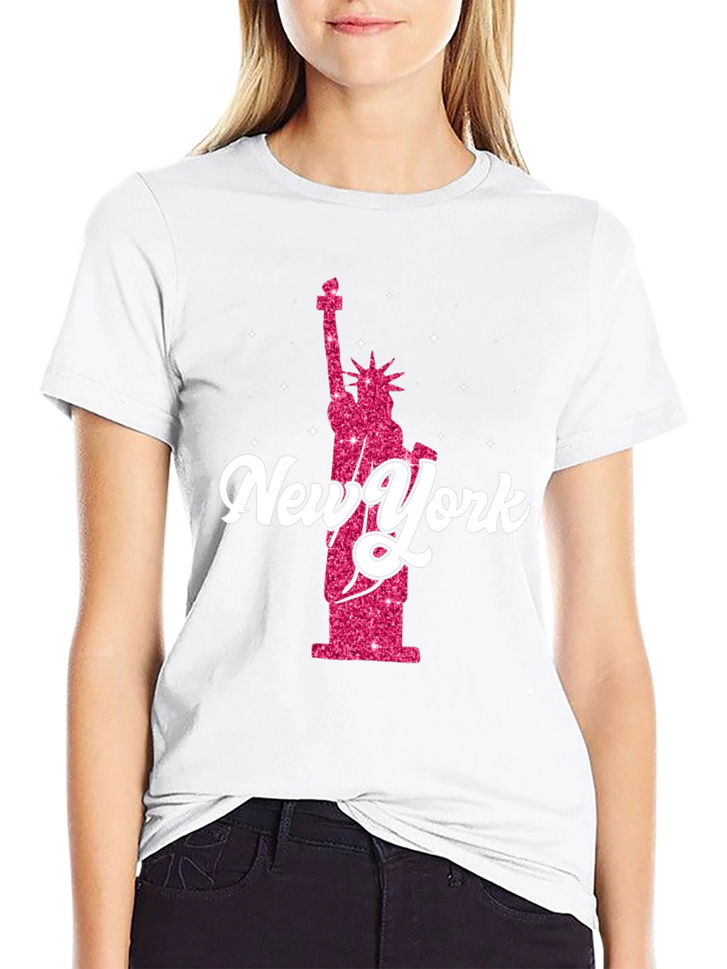 New York Statue of Liberty Glitter T-Shirt