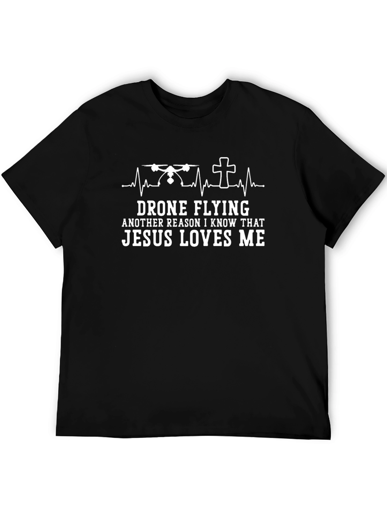 Drone Flying Jesus Loves Me Graphic Tee