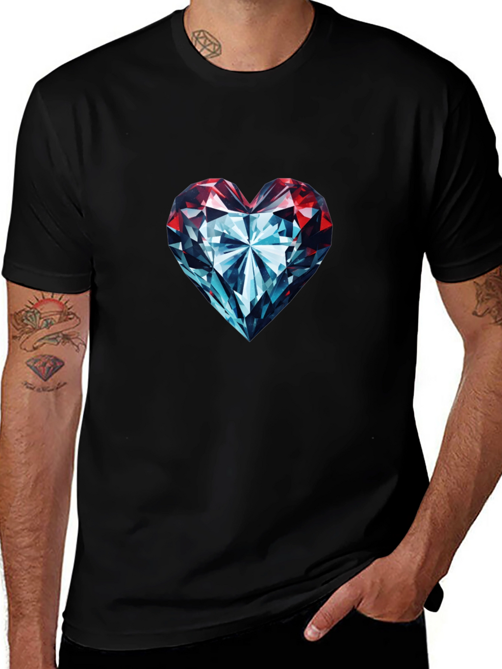 Diamond Heart Graphic Tee - Stylish Black T-Shirt