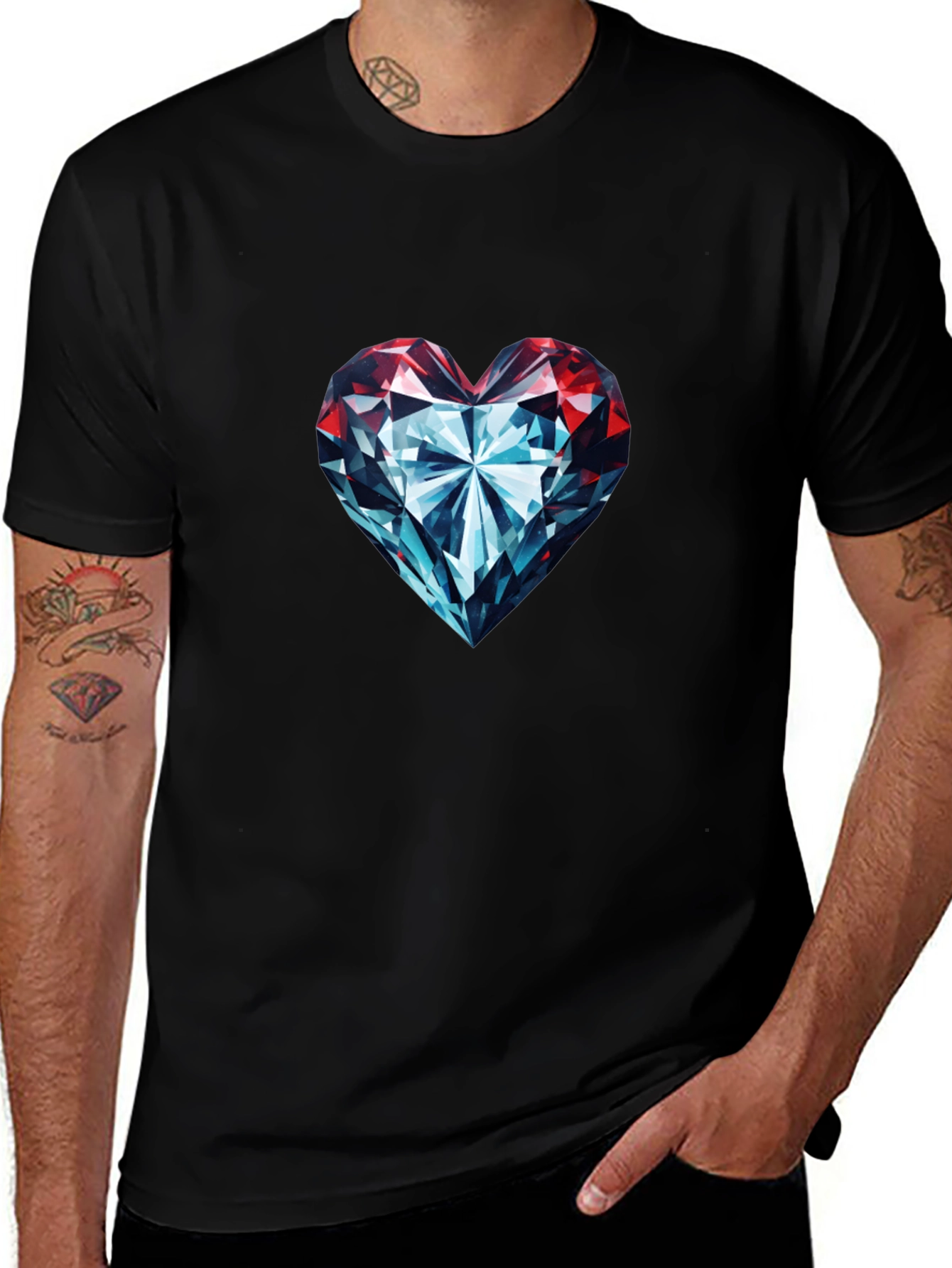 Diamond Heart Graphic Tee - Stylish Black T-Shirt
