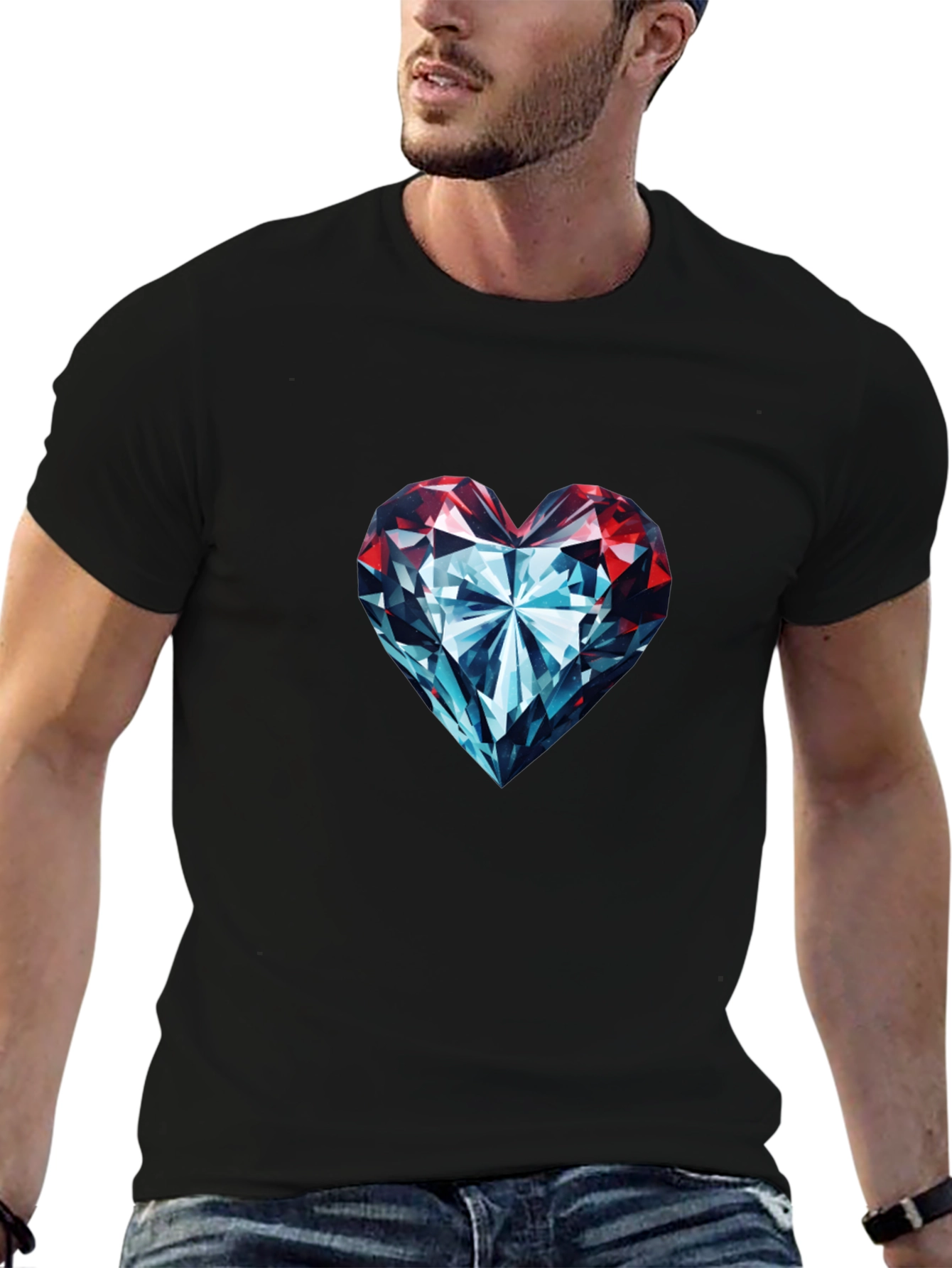 Diamond Heart Graphic Tee - Stylish Black T-Shirt