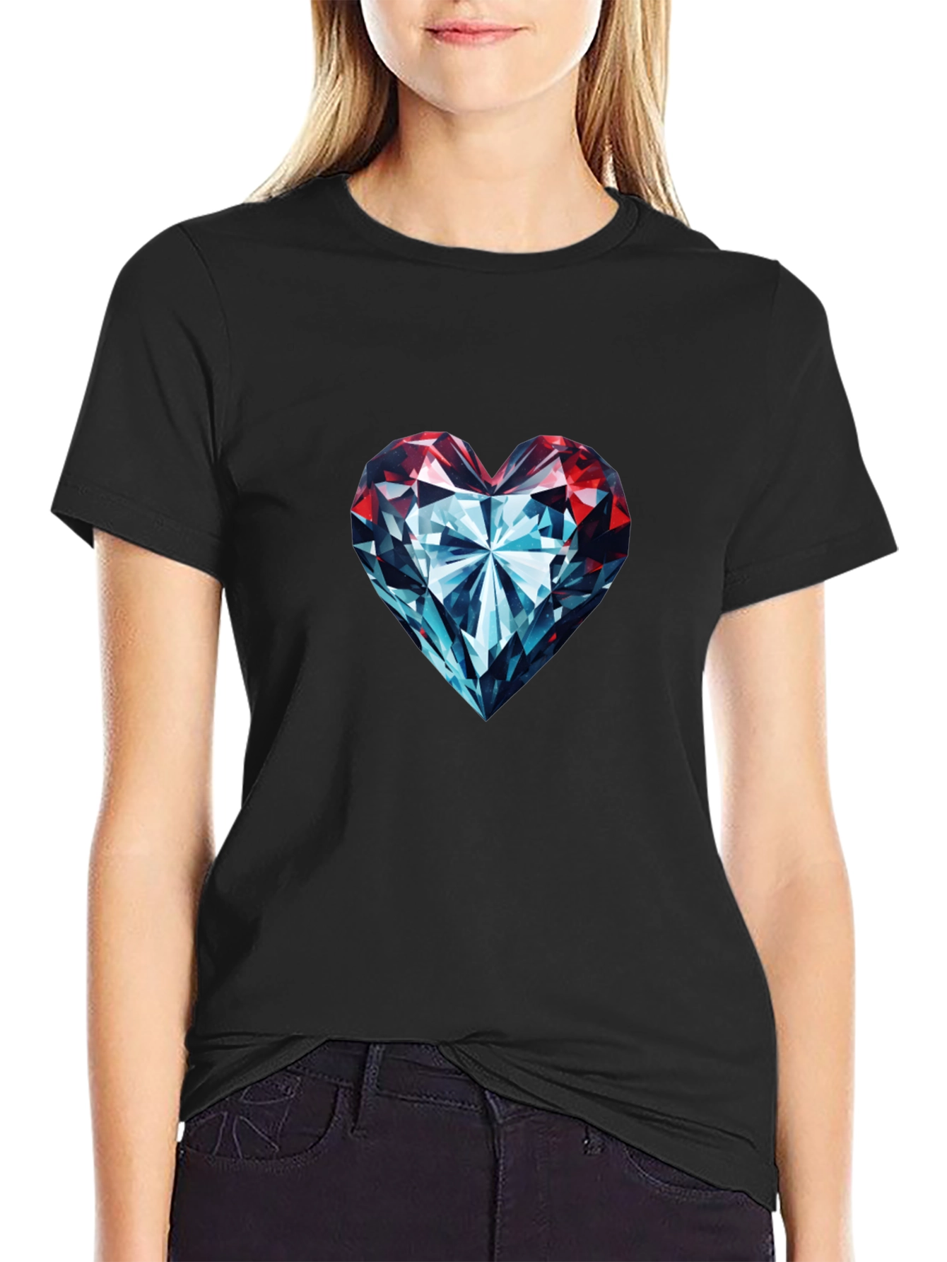 Diamond Heart Graphic Tee - Stylish Black T-Shirt