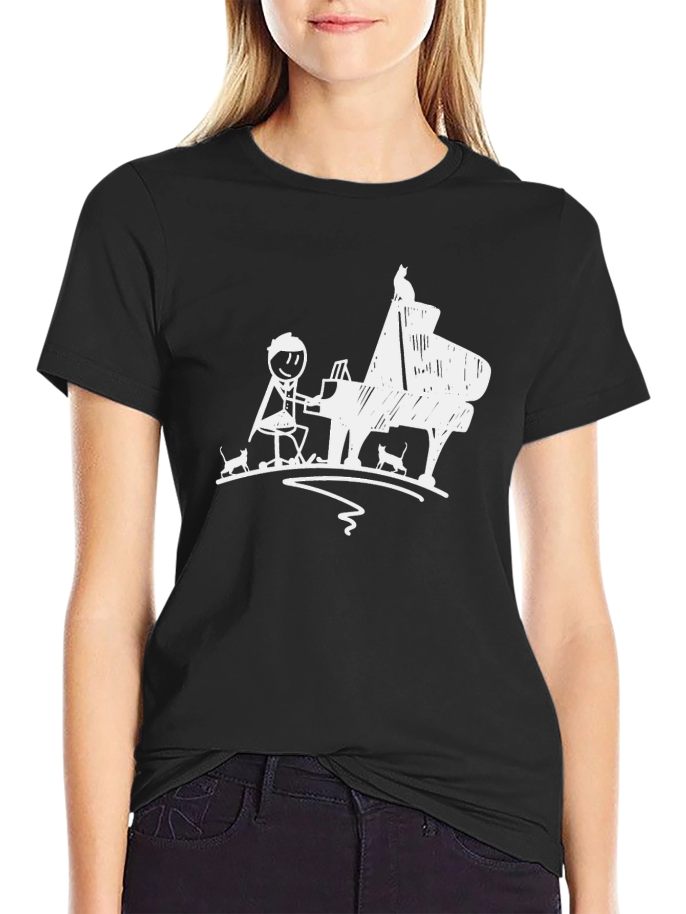 Piano Cats Mens Black T-Shirt