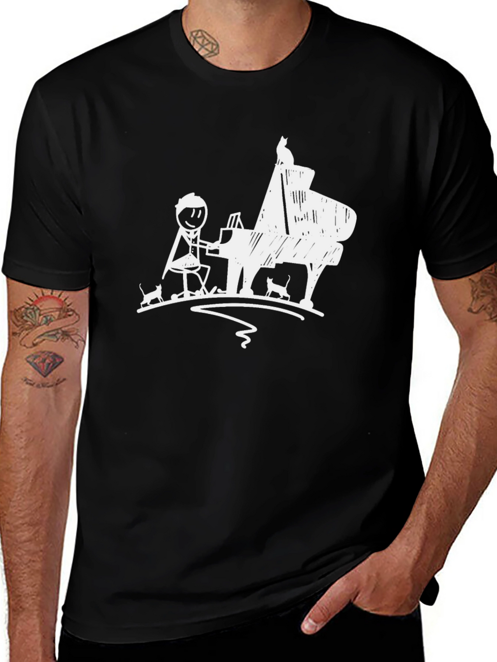 Piano Cats Mens Black T-Shirt