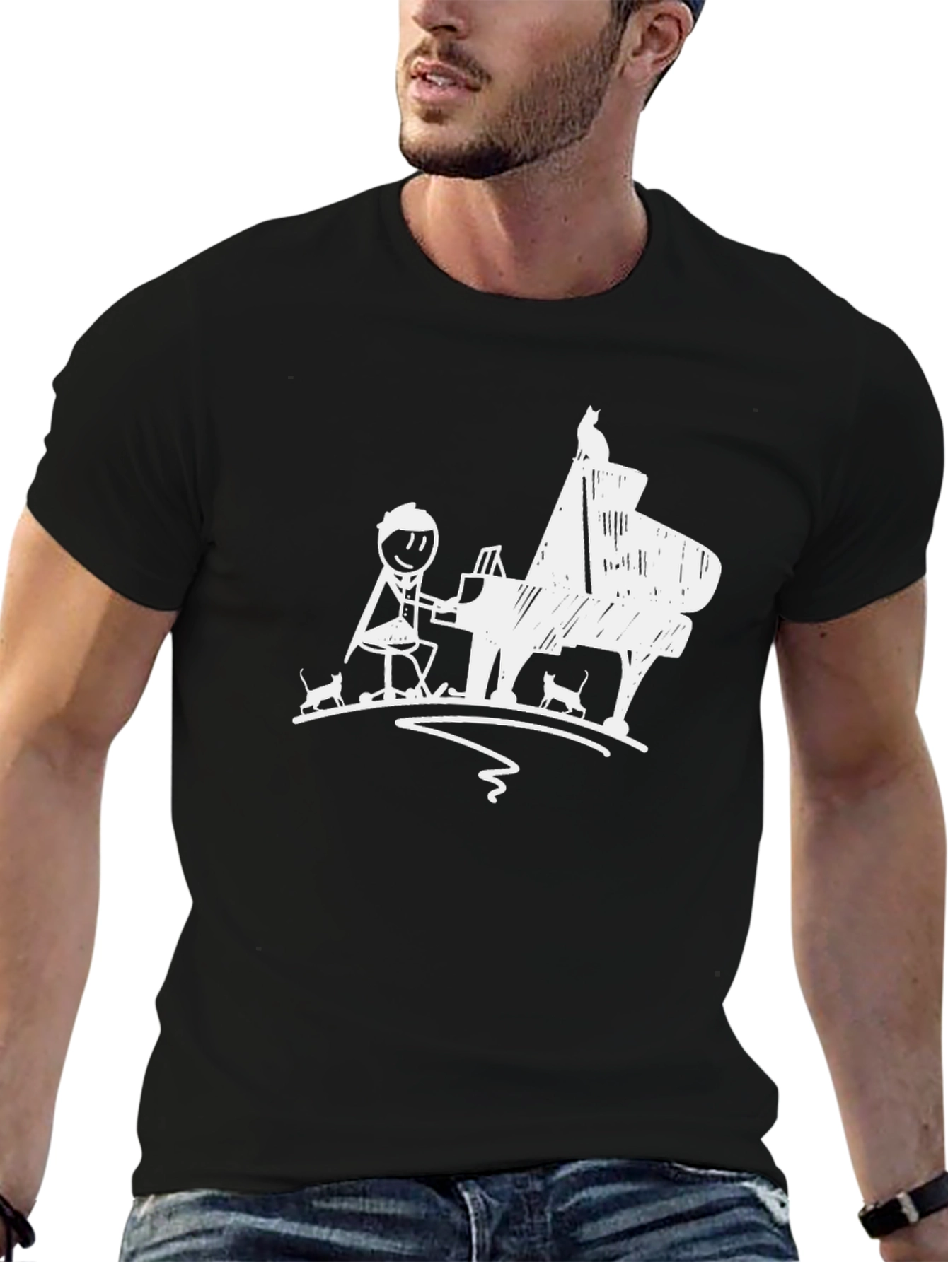 Piano Cats Mens Black T-Shirt