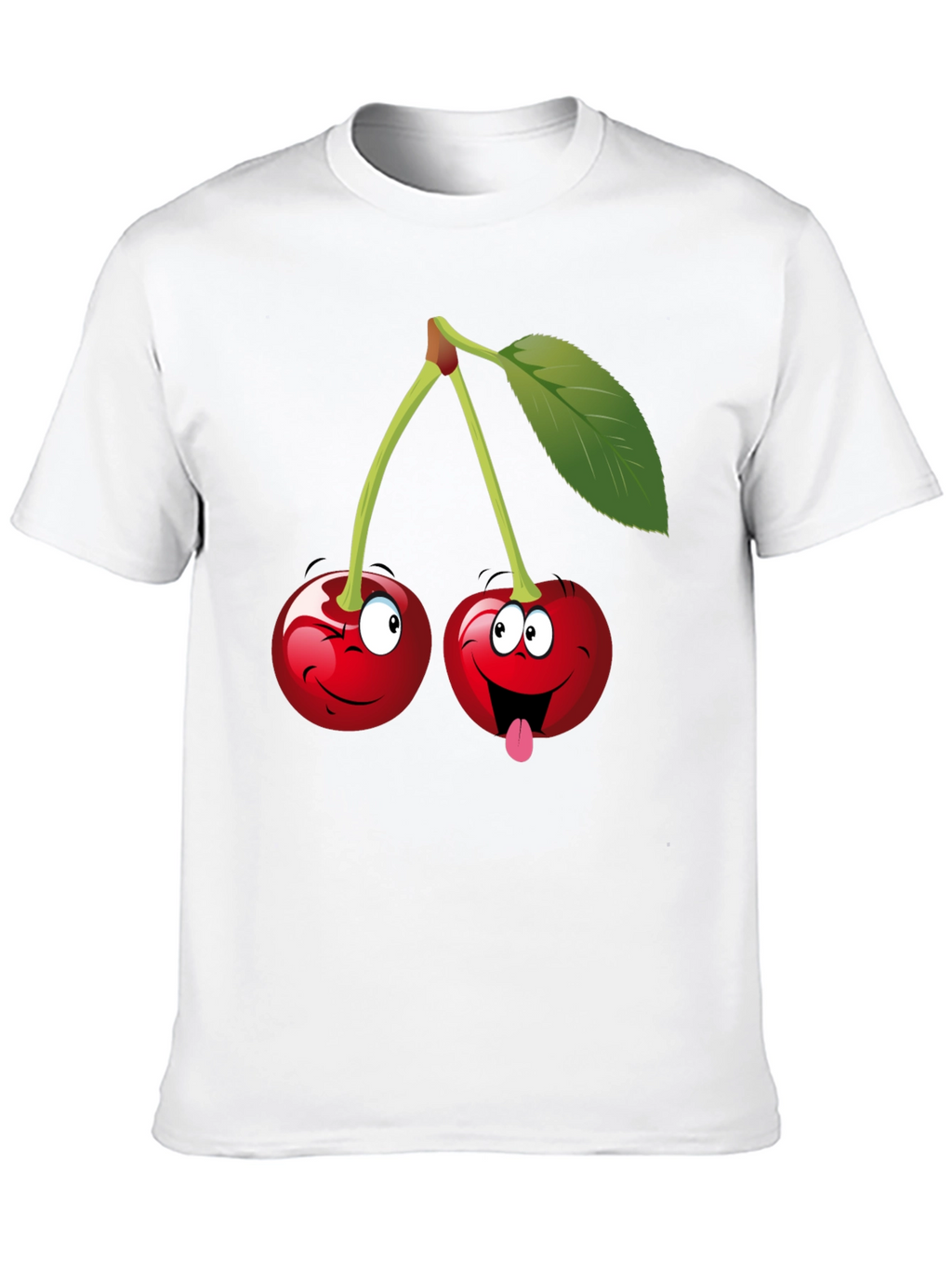 Funny Cartoon Cherry Graphic Tee - Black Cotton T-Shirt