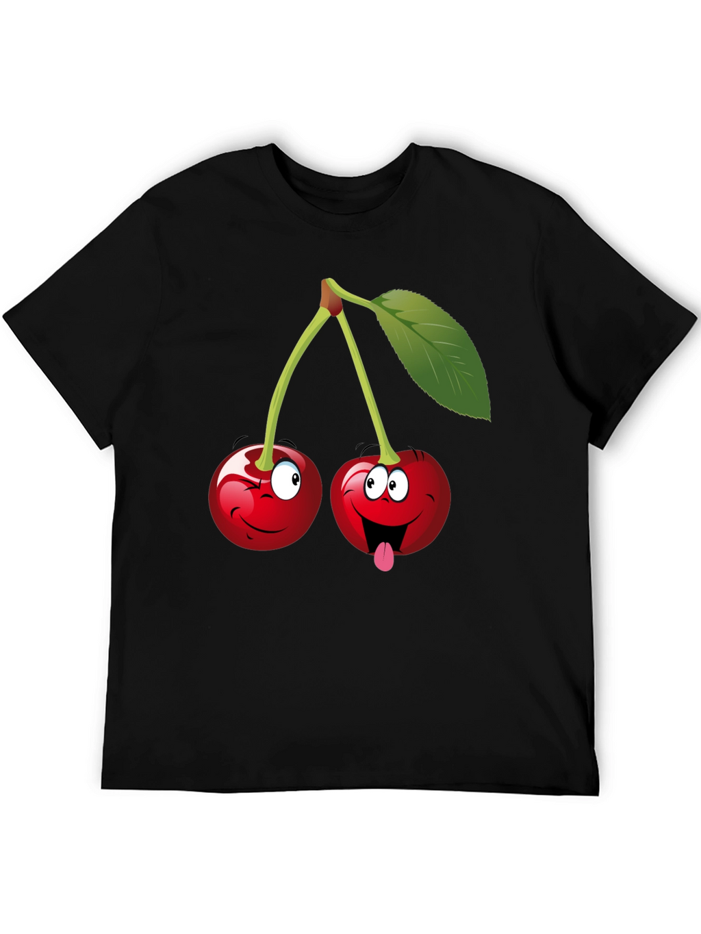 Funny Cartoon Cherry Graphic Tee - Black Cotton T-Shirt