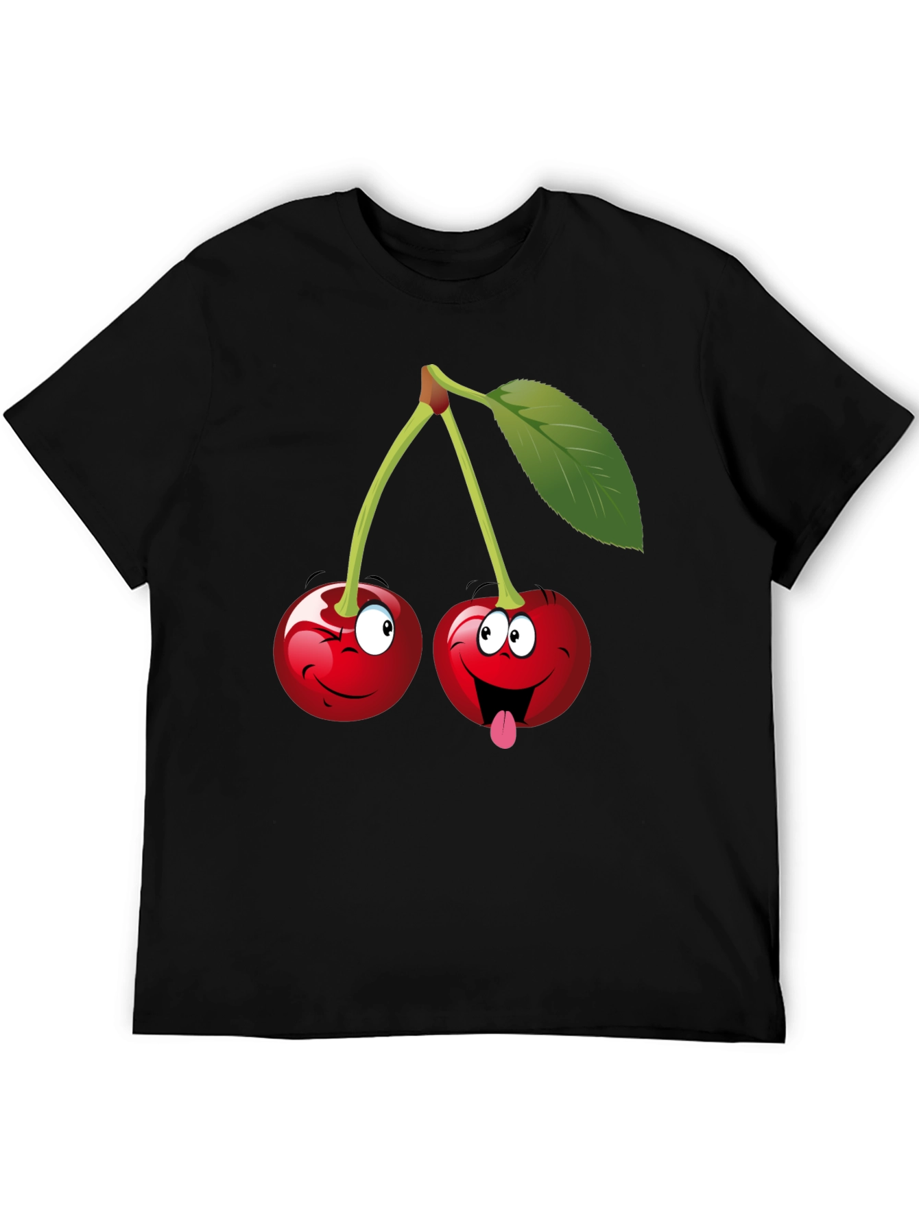 Funny Cartoon Cherry Graphic Tee - Black Cotton T-Shirt