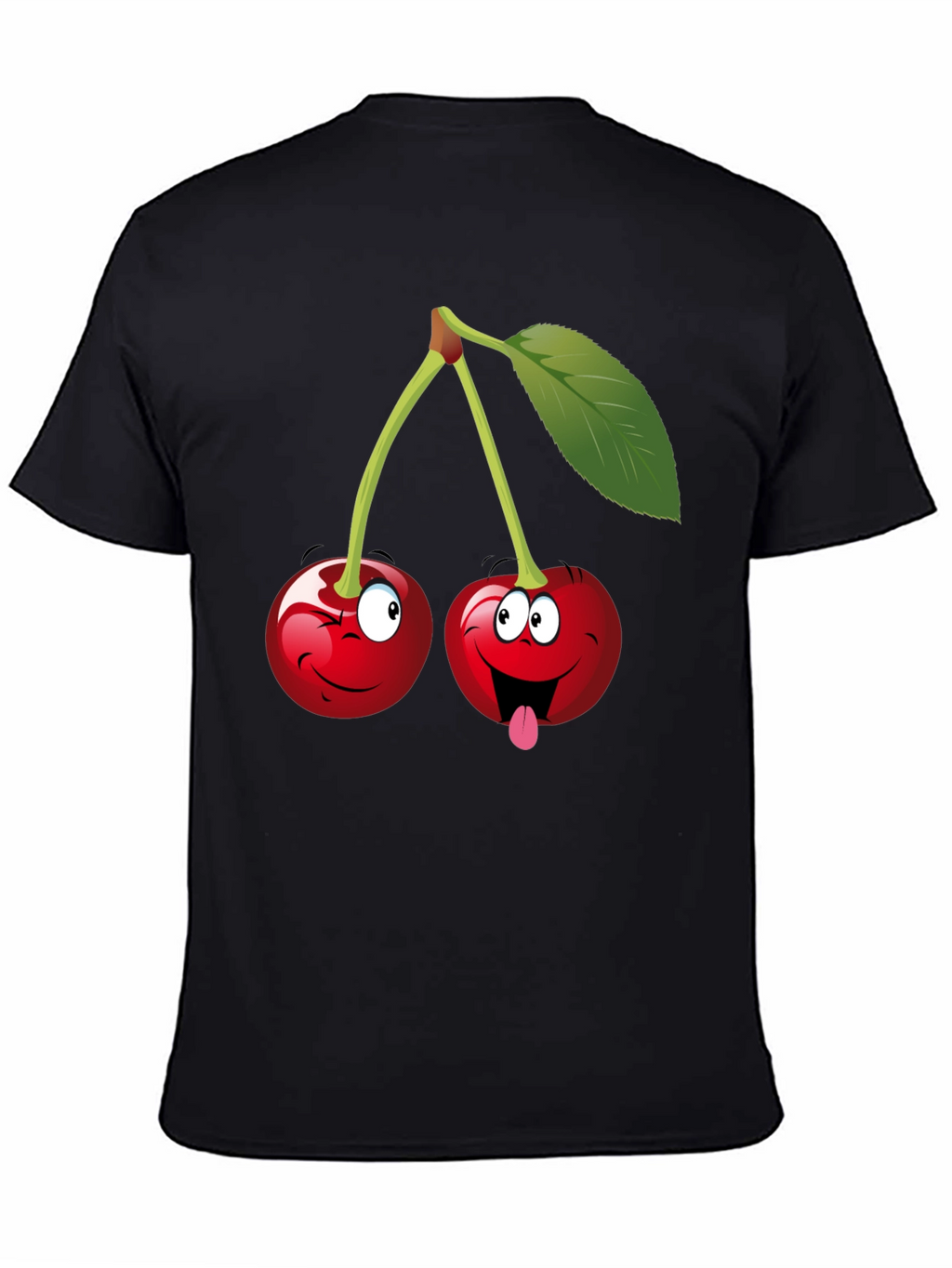 Funny Cartoon Cherry Graphic Tee - Black Cotton T-Shirt