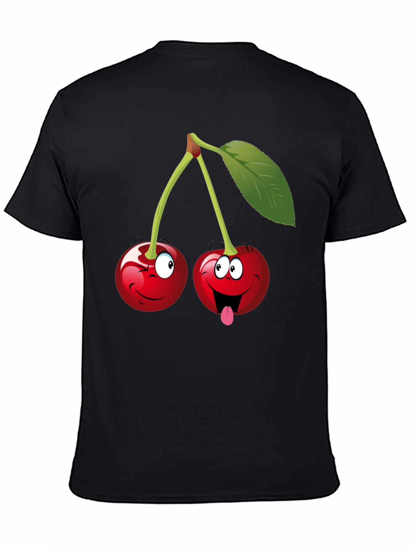 Funny Cartoon Cherry Graphic Tee - Black Cotton T-Shirt
