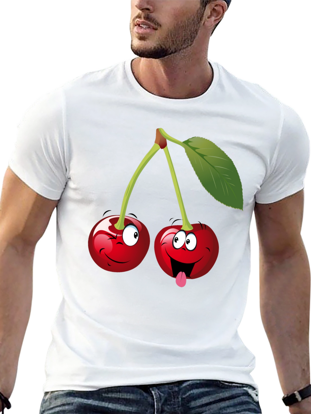 Funny Cartoon Cherry Graphic Tee - Black Cotton T-Shirt