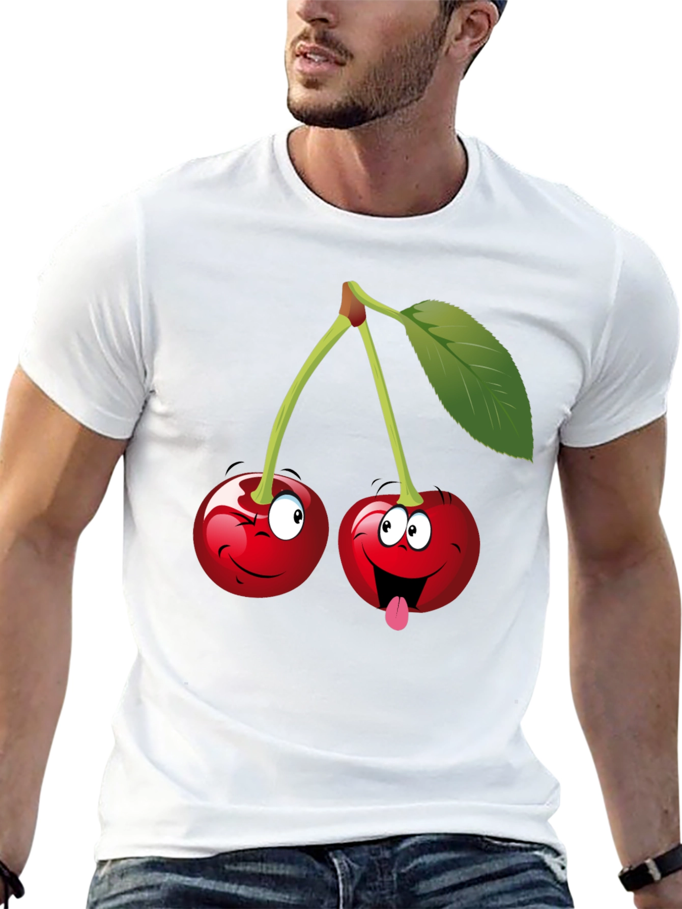 Funny Cartoon Cherry Graphic Tee - Black Cotton T-Shirt