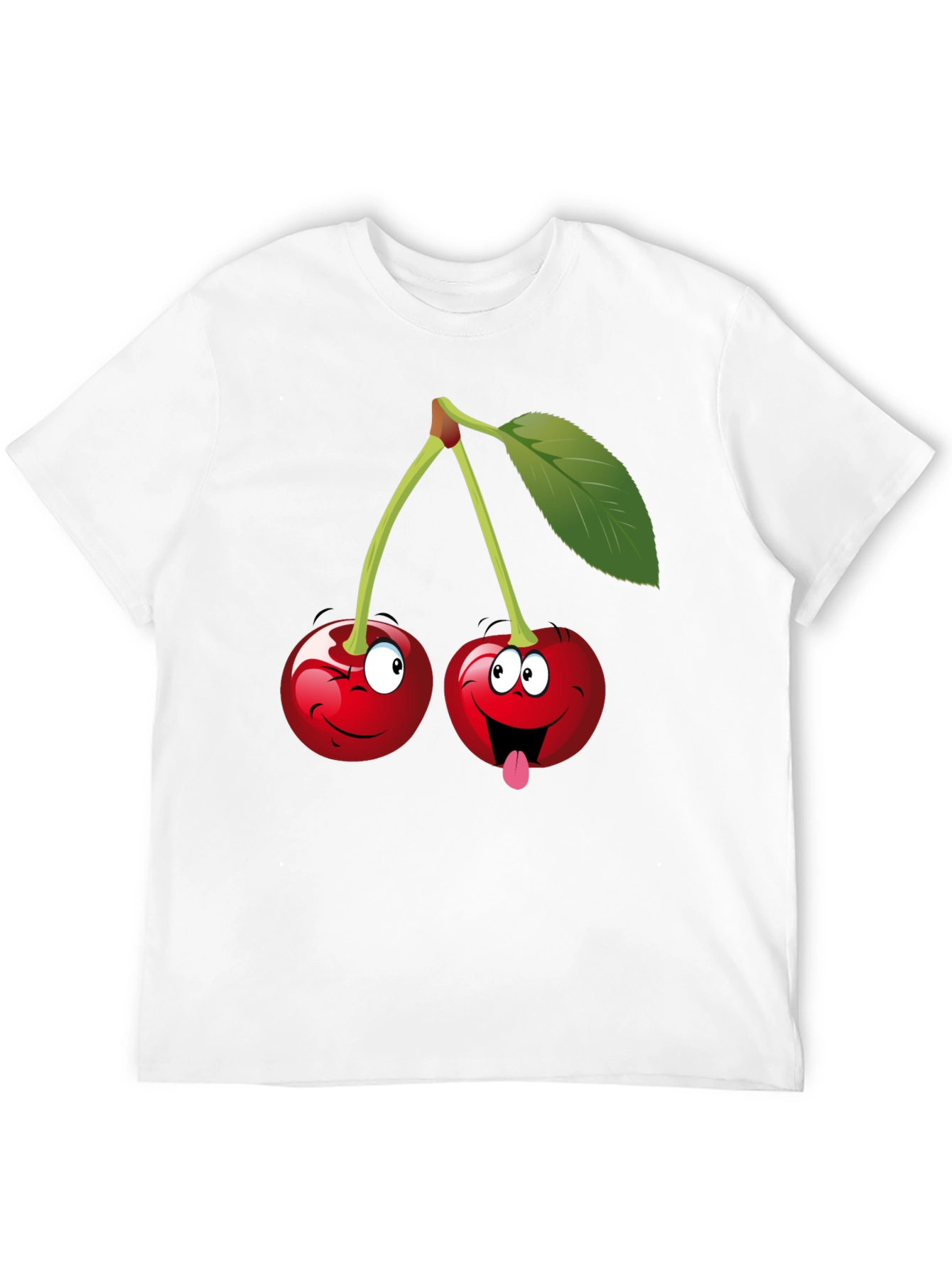 Funny Cartoon Cherry Graphic Tee - Black Cotton T-Shirt