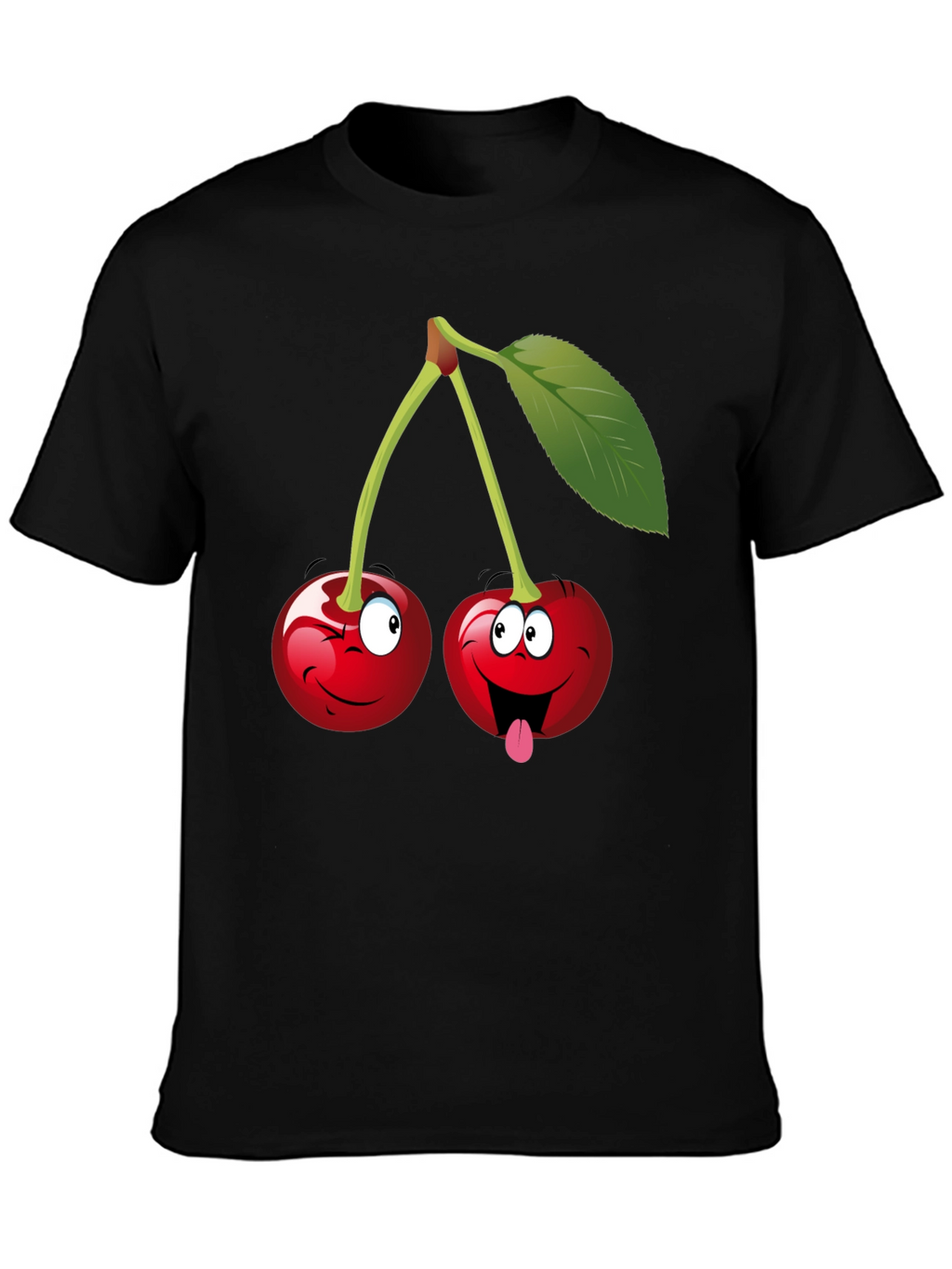 Funny Cartoon Cherry Graphic Tee - Black Cotton T-Shirt