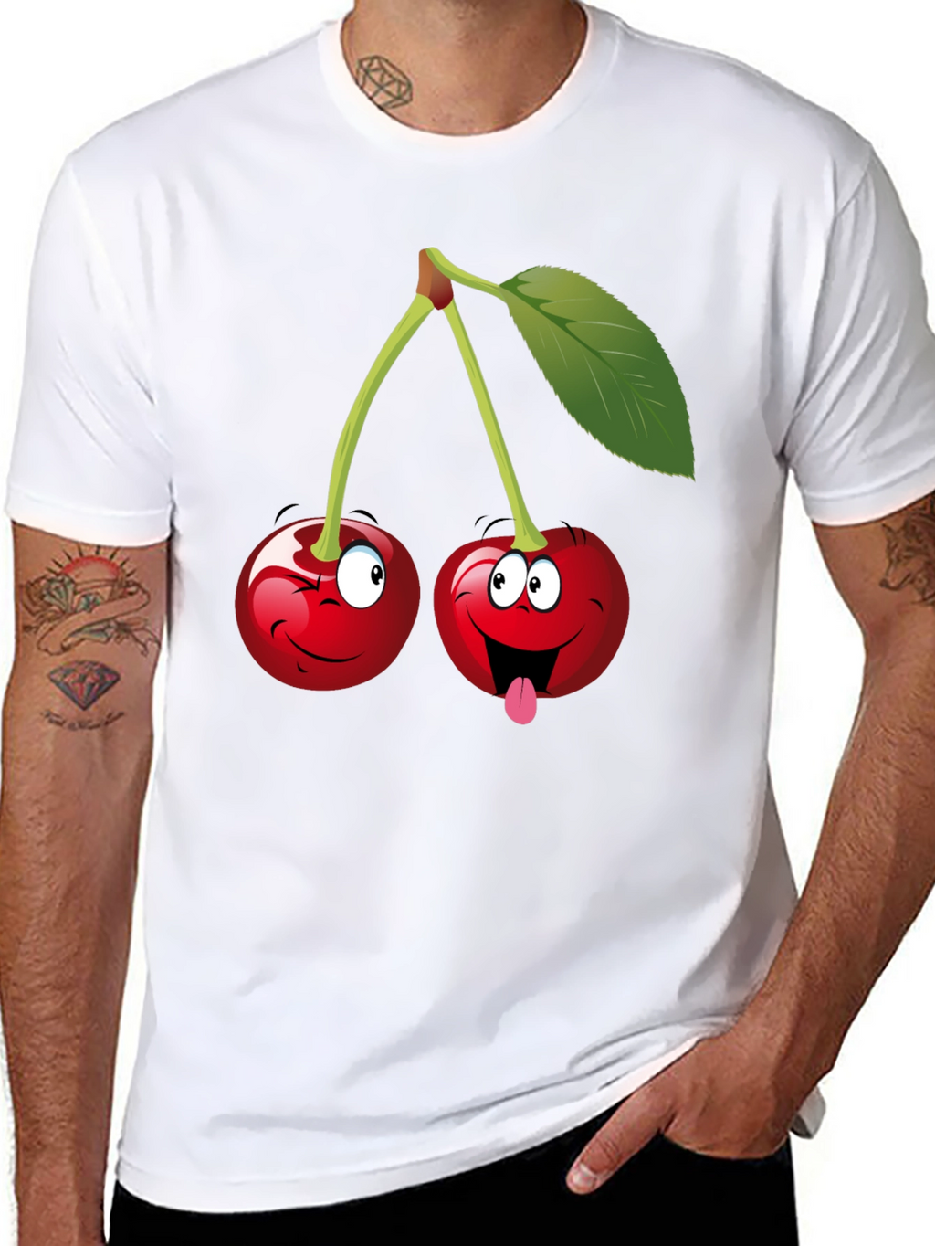 Funny Cartoon Cherry Graphic Tee - Black Cotton T-Shirt