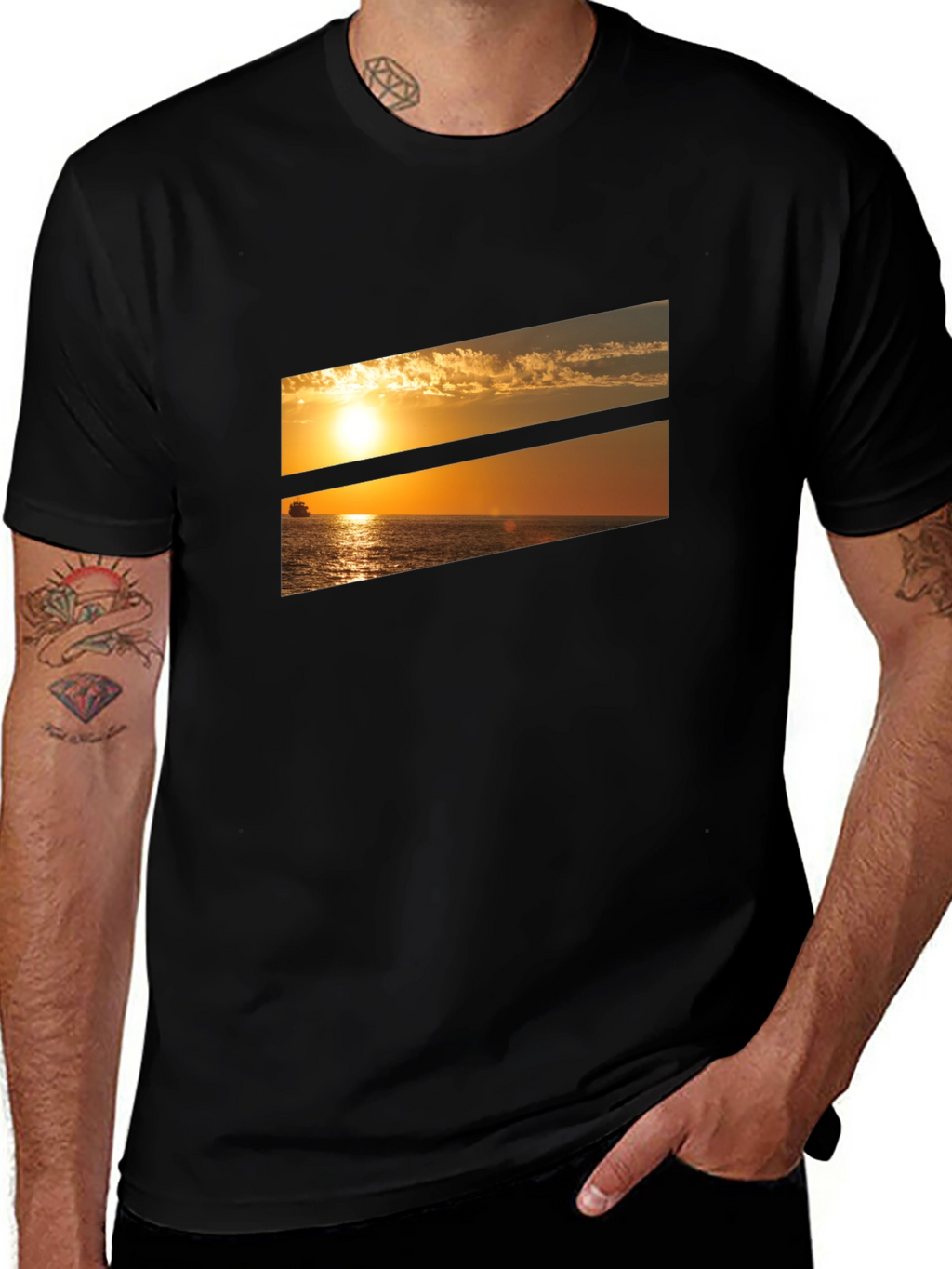 Sunset Ocean Graphic Tee - Black