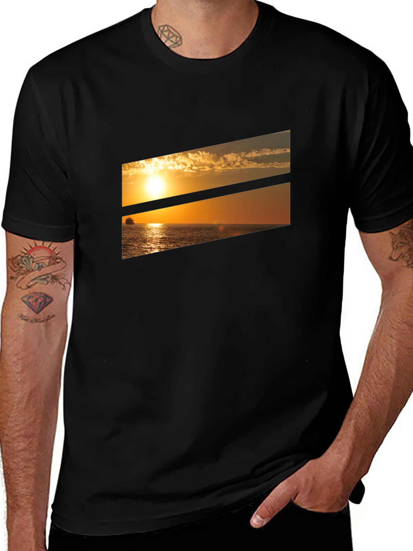 Sunset Ocean Graphic Tee - Black