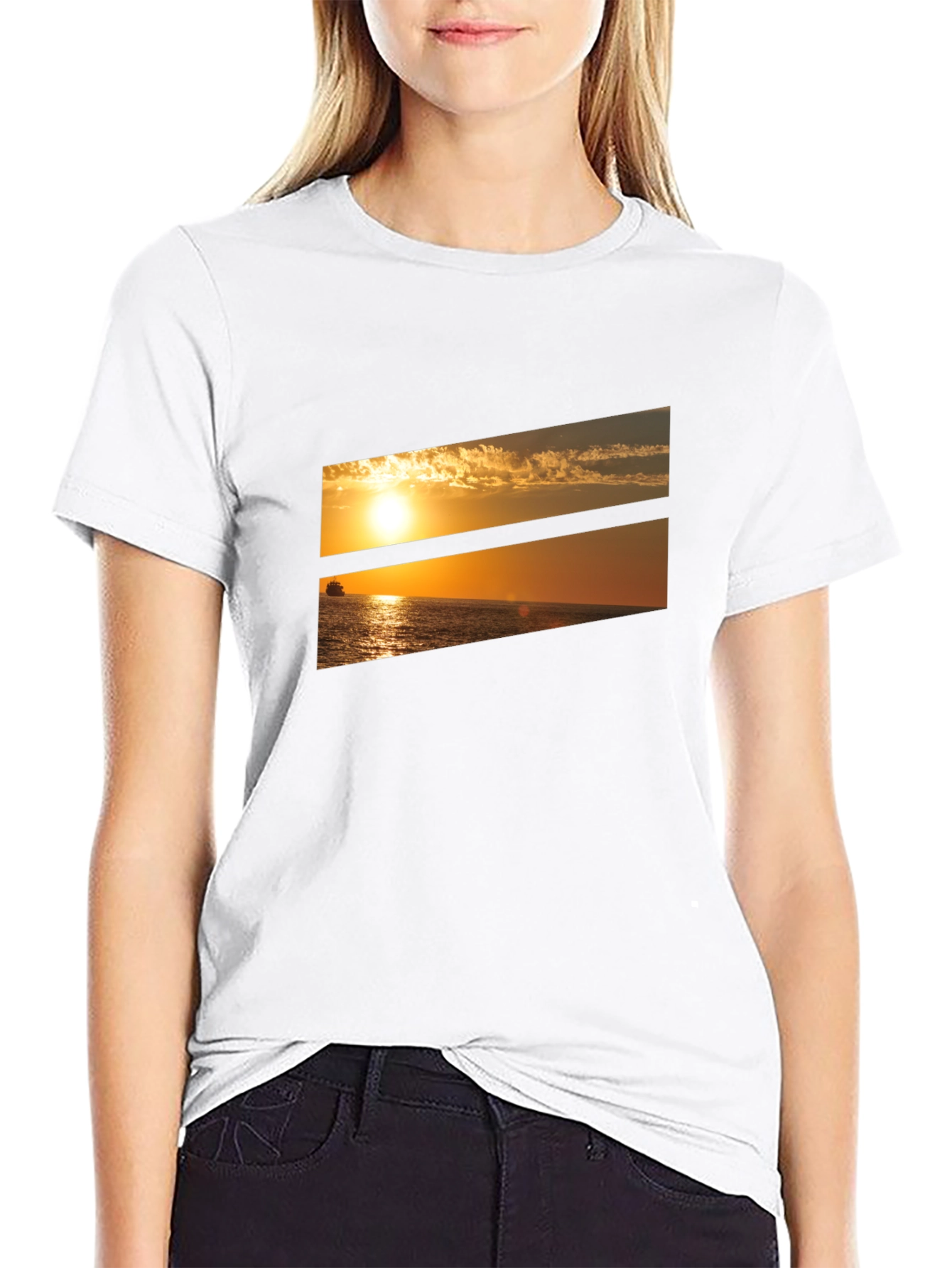 Sunset Ocean Graphic Tee - Black