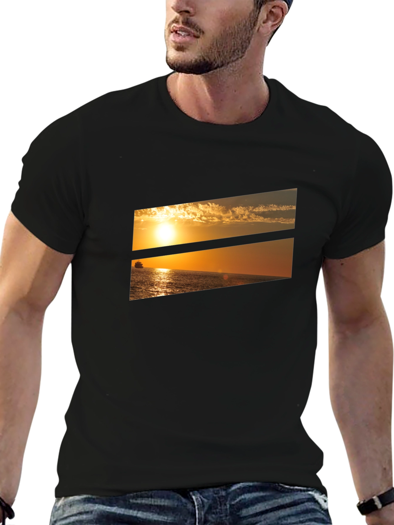 Sunset Ocean Graphic Tee - Black