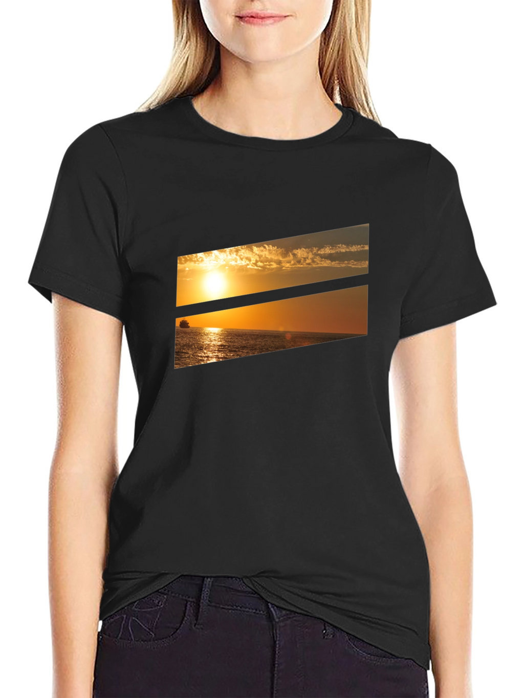 Sunset Ocean Graphic Tee - Black