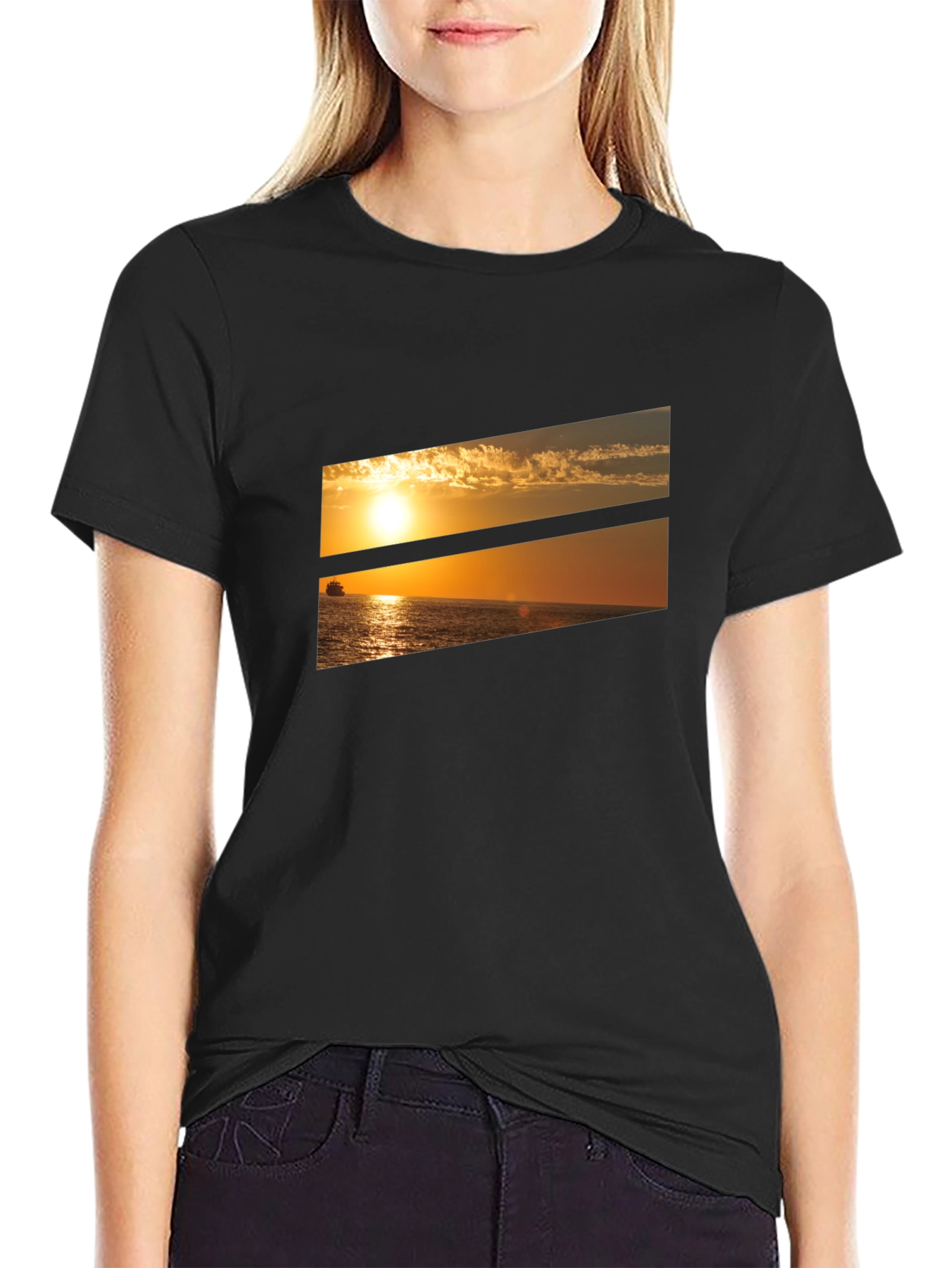 Sunset Ocean Graphic Tee - Black