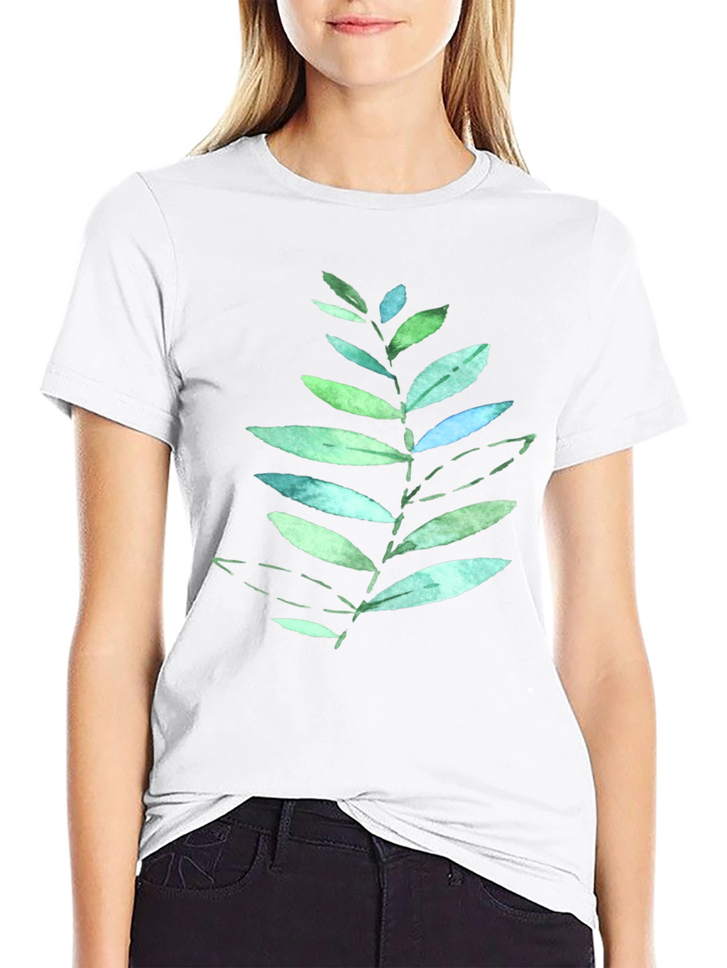 Leaf Print Black T-Shirt - Nature Inspired Design