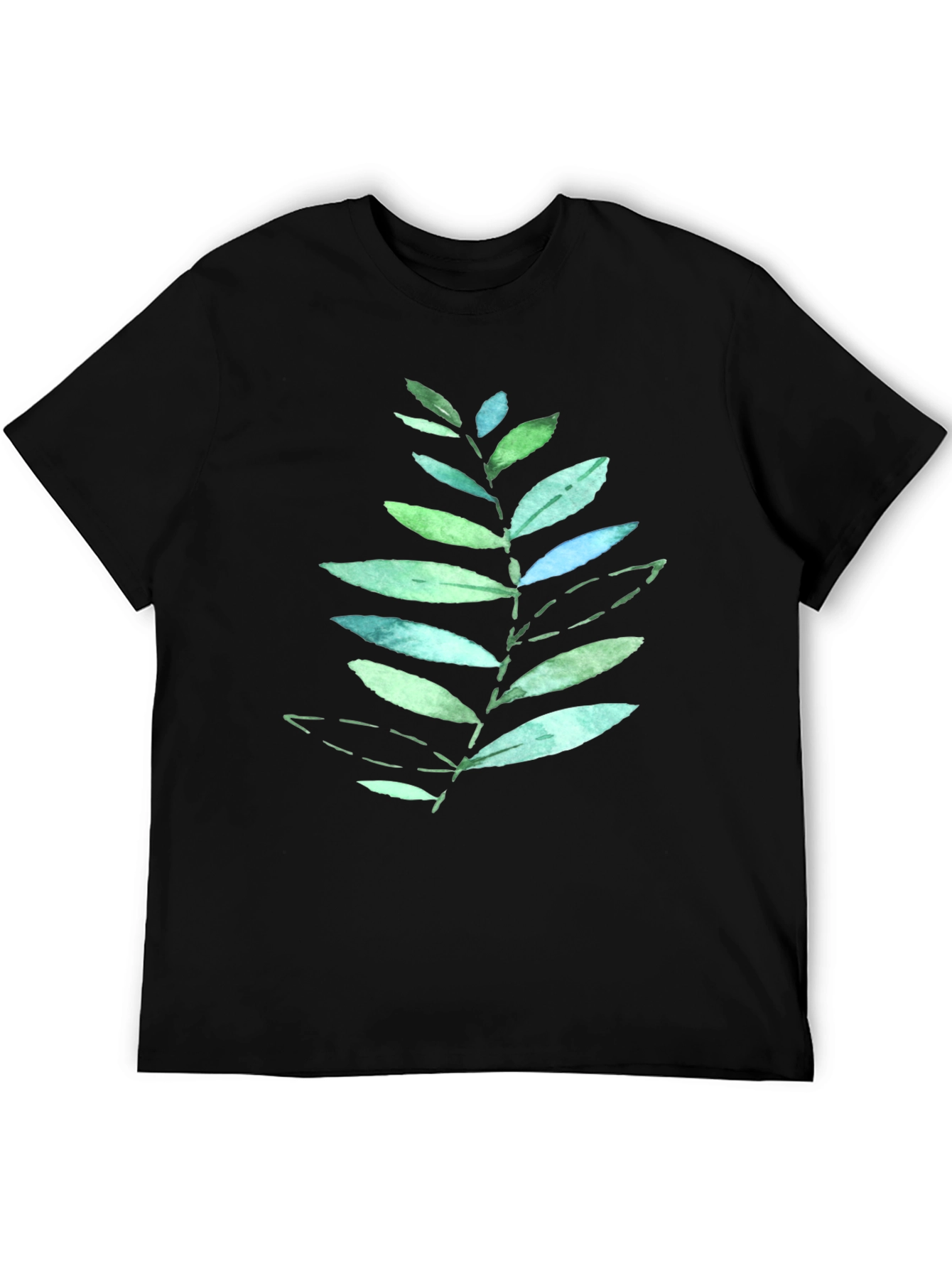 Leaf Print Black T-Shirt - Nature Inspired Design