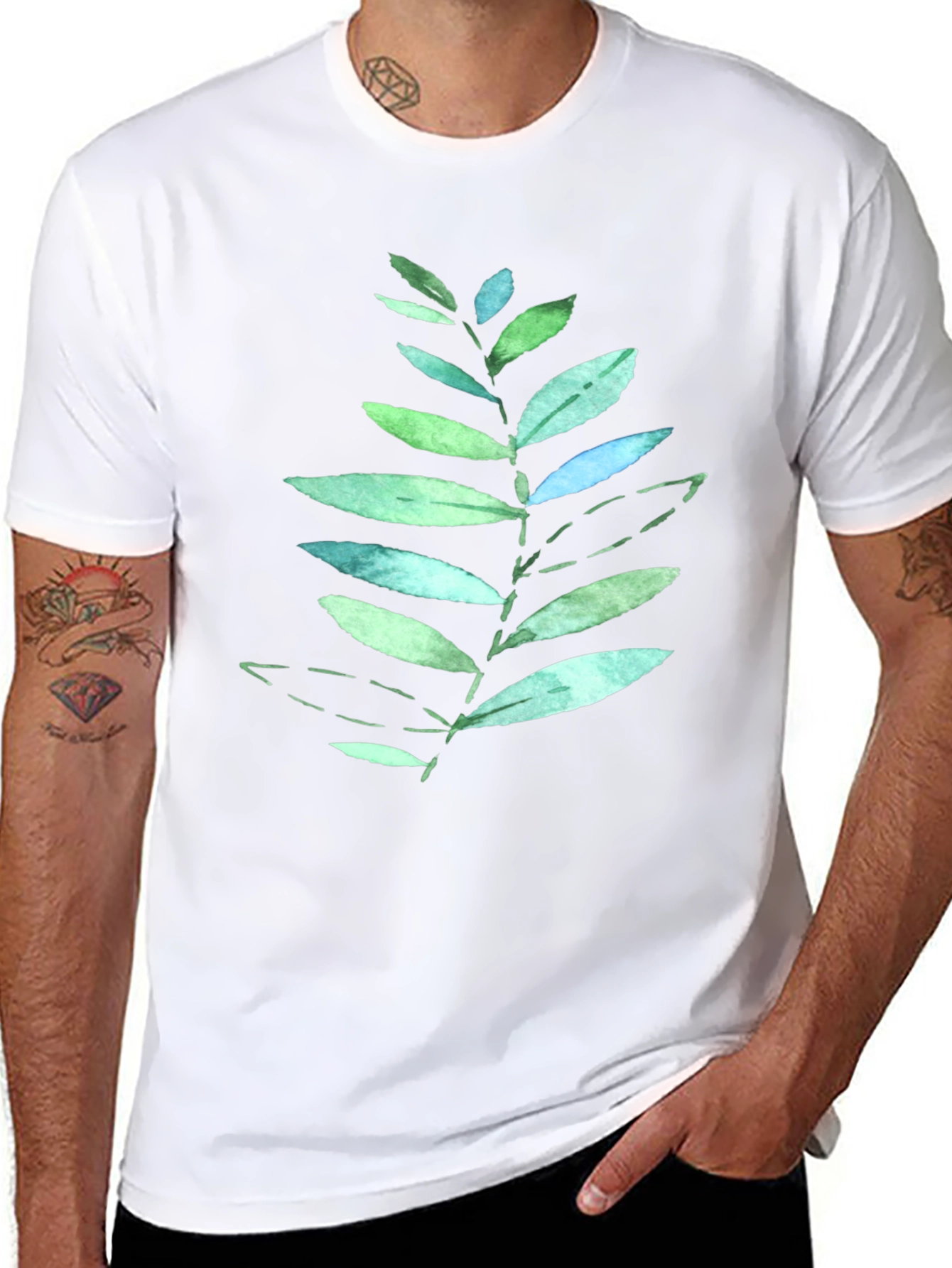 Leaf Print Black T-Shirt - Nature Inspired Design