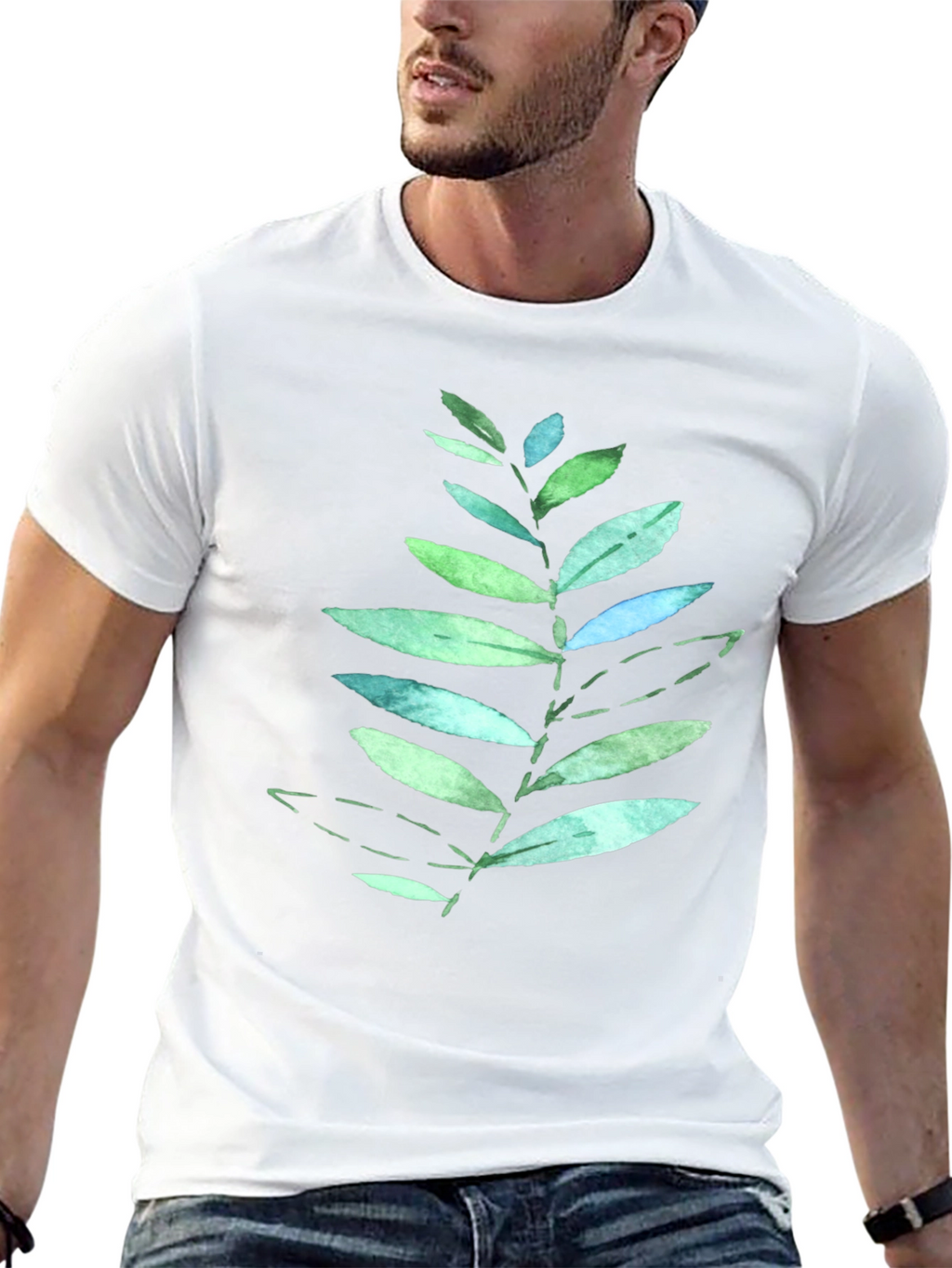 Leaf Print Black T-Shirt - Nature Inspired Design