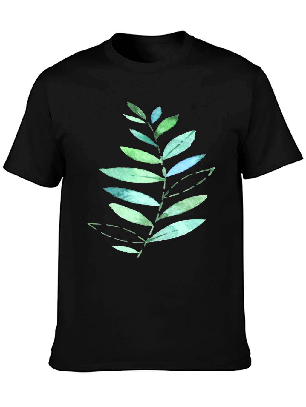 Leaf Print Black T-Shirt - Nature Inspired Design