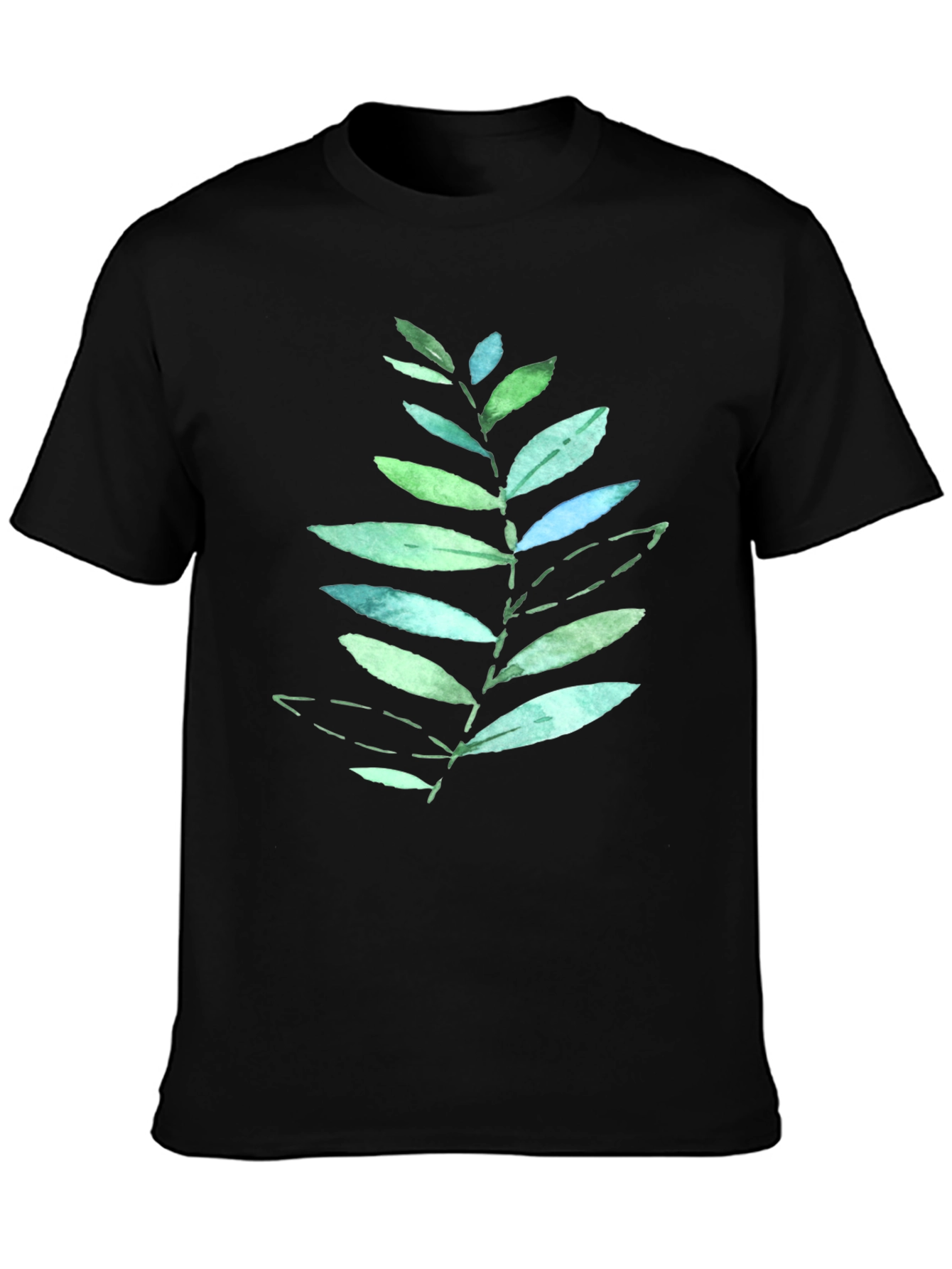 Leaf Print Black T-Shirt - Nature Inspired Design
