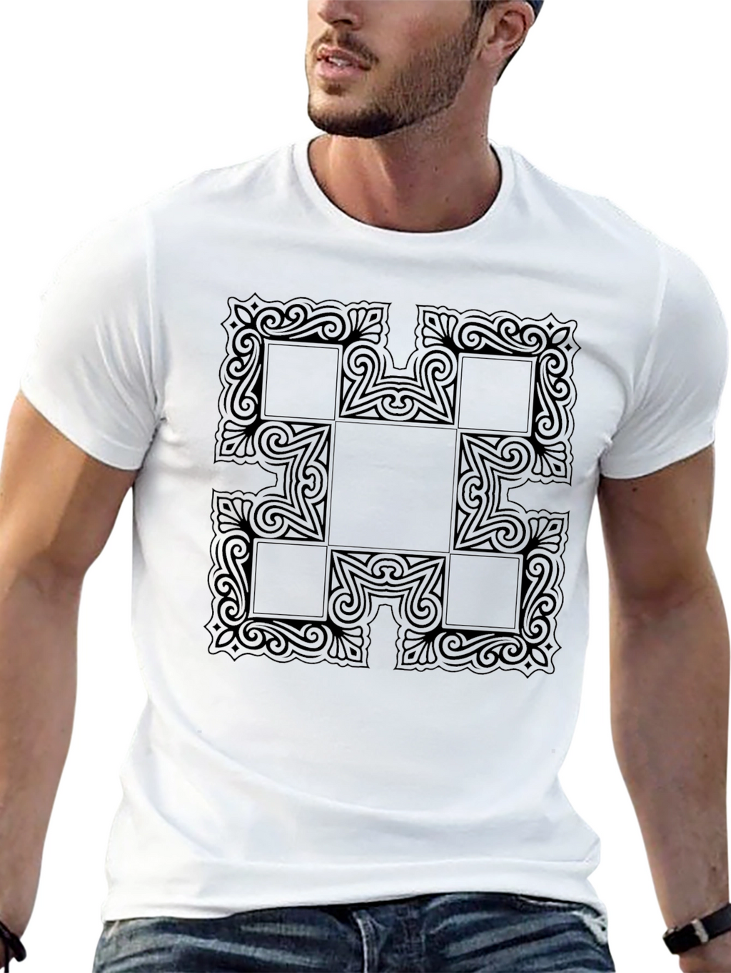Geometric Patterned Black T-Shirt