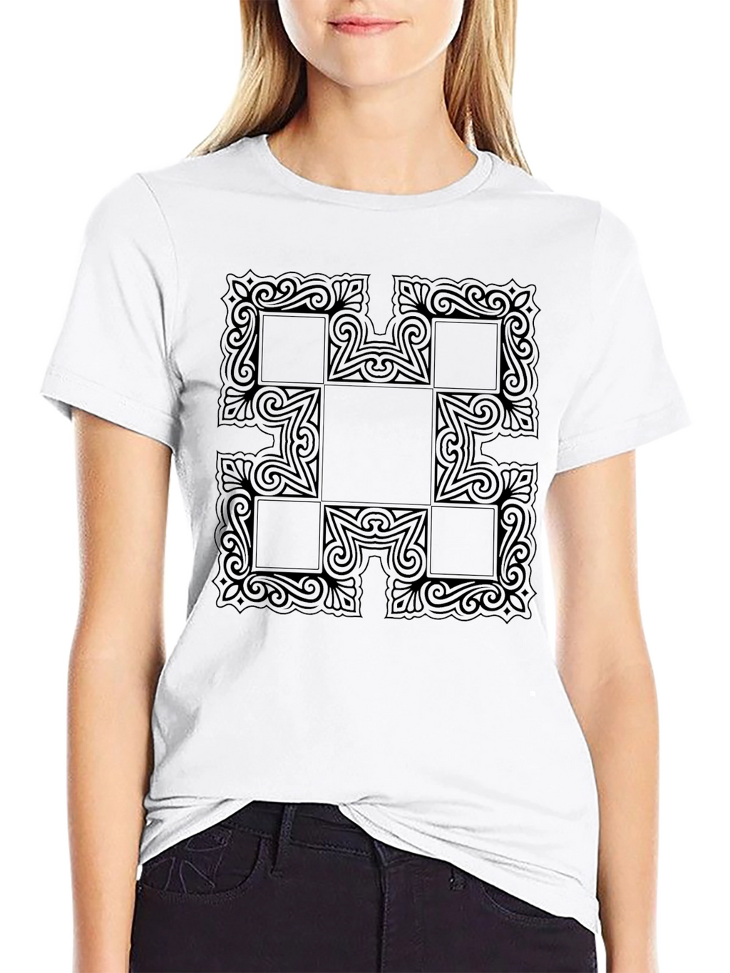 Geometric Patterned Black T-Shirt