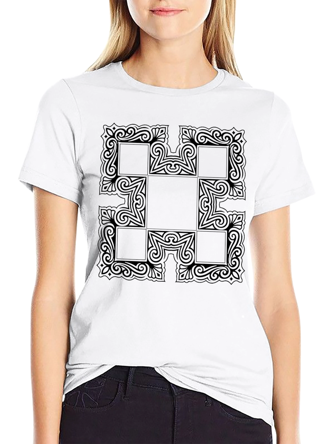 Geometric Patterned Black T-Shirt
