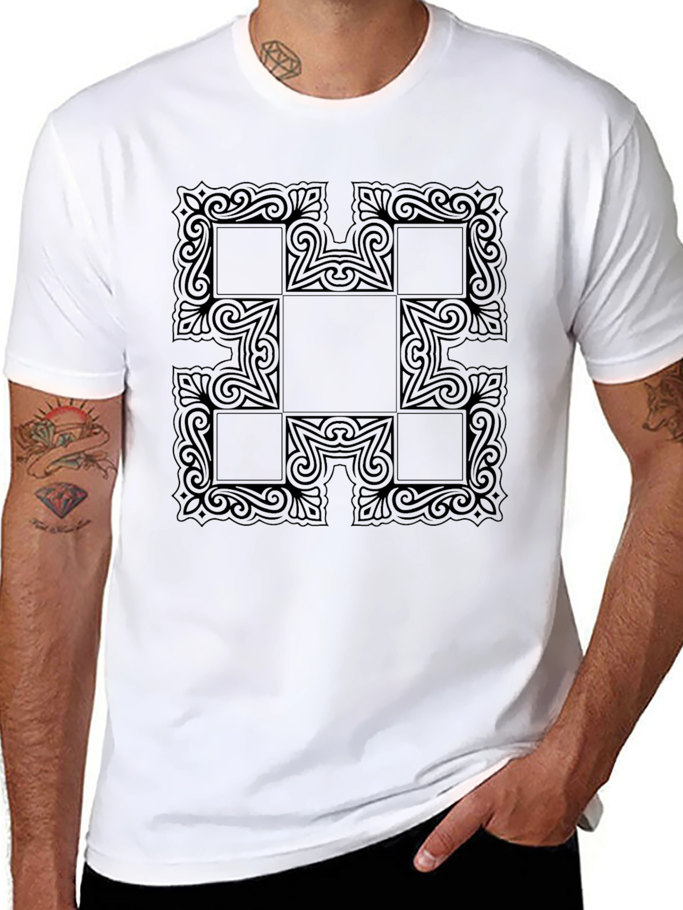Geometric Patterned Black T-Shirt