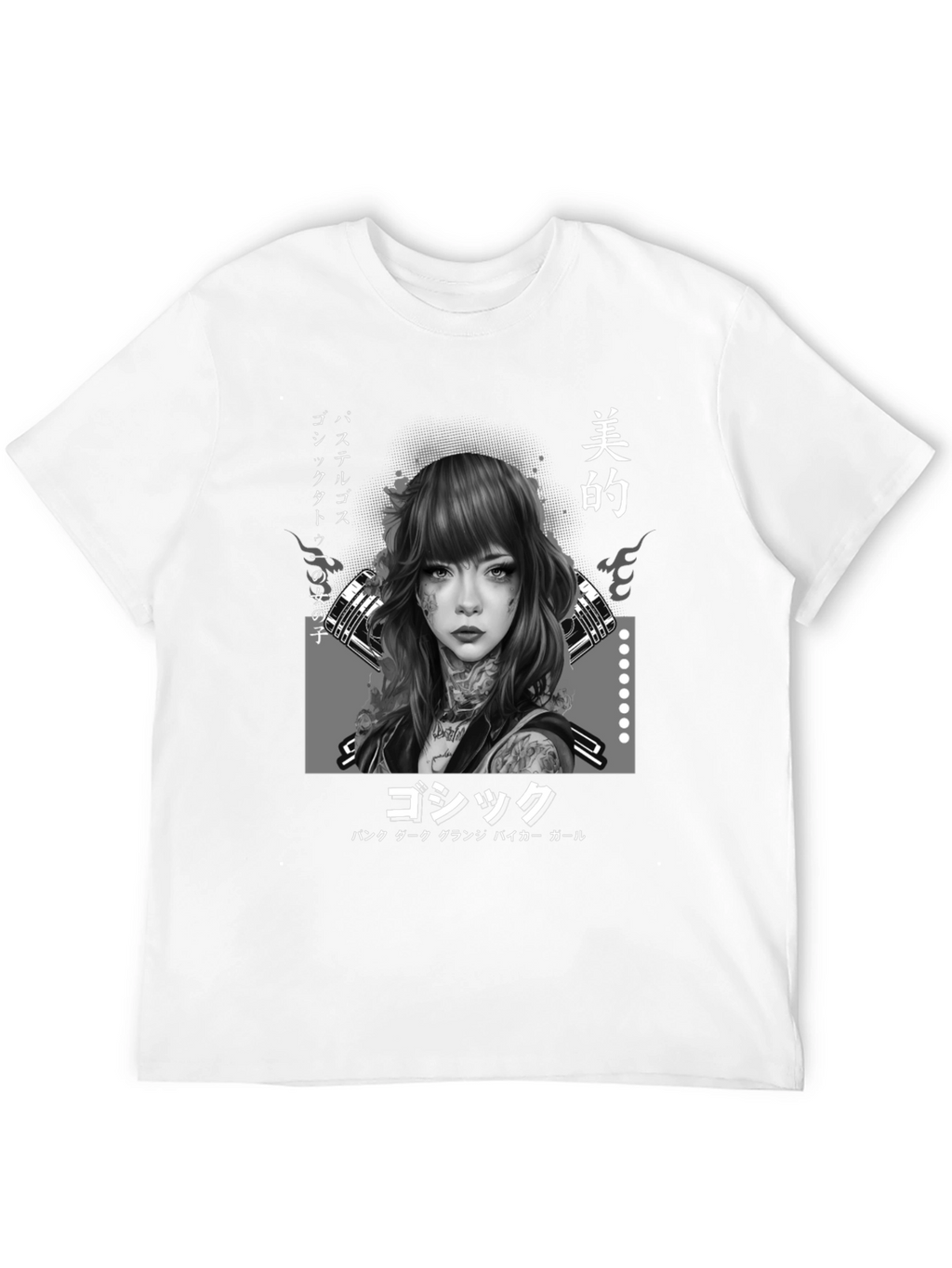 Gothic Japanese Girl Tattoo Art Black T-Shirt