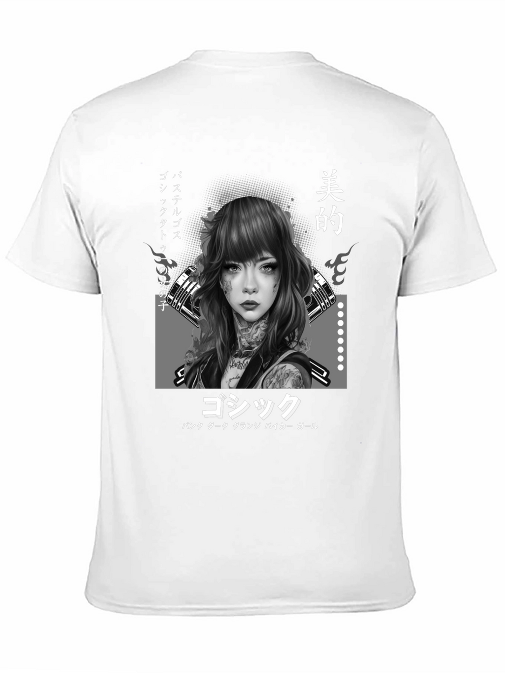 Gothic Japanese Girl Tattoo Art Black T-Shirt