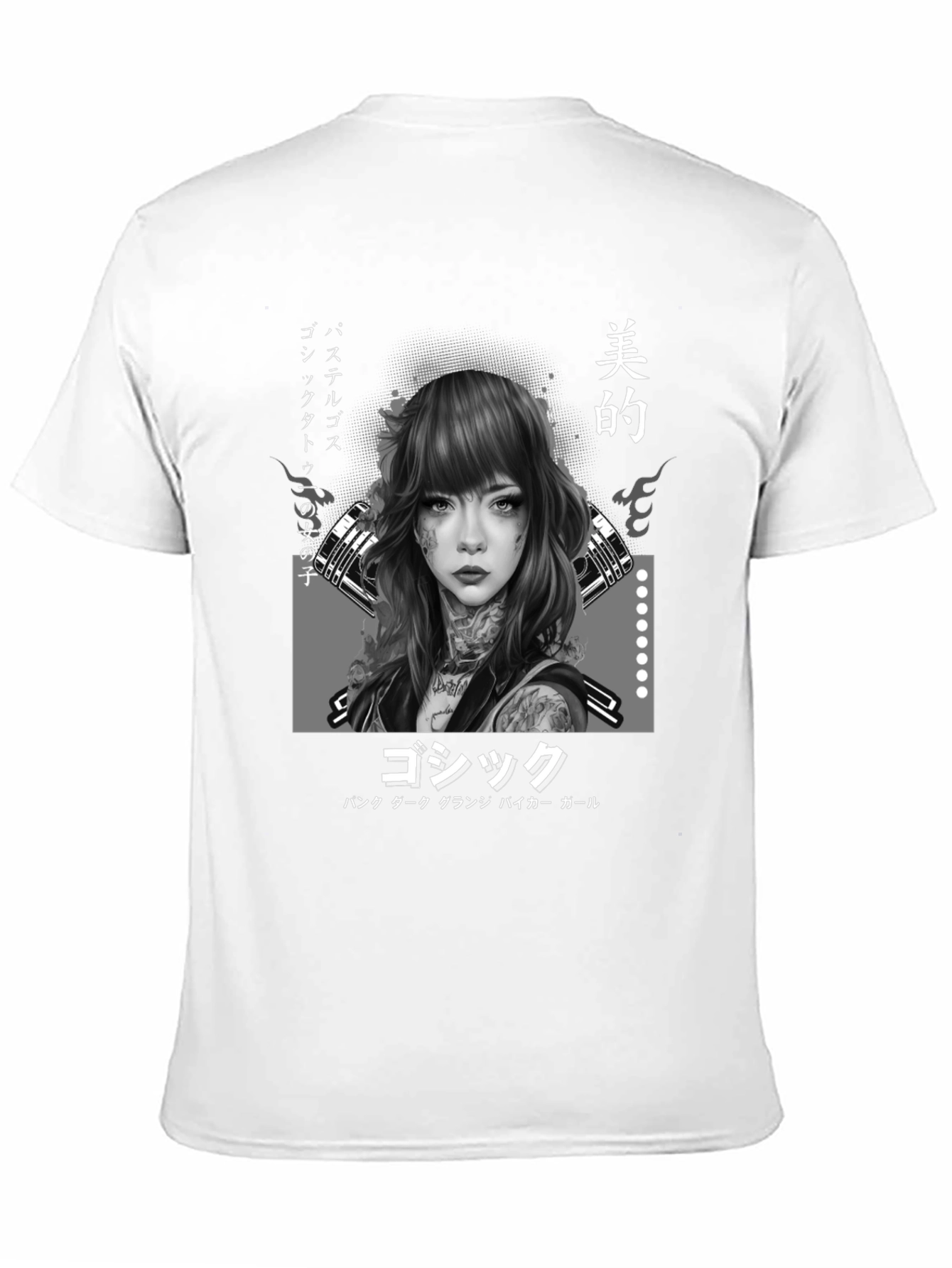 Gothic Japanese Girl Tattoo Art Black T-Shirt