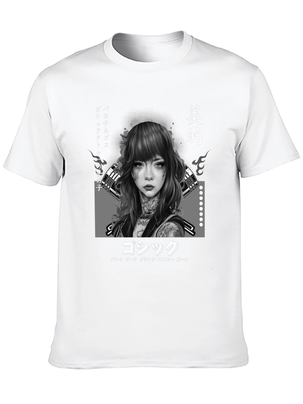 Gothic Japanese Girl Tattoo Art Black T-Shirt