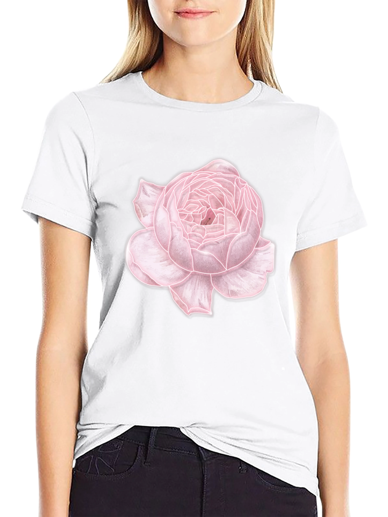 Floral Print Tee - Elegant Rose Design
