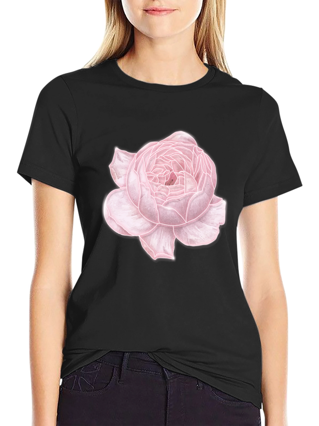 Floral Print Tee - Elegant Rose Design