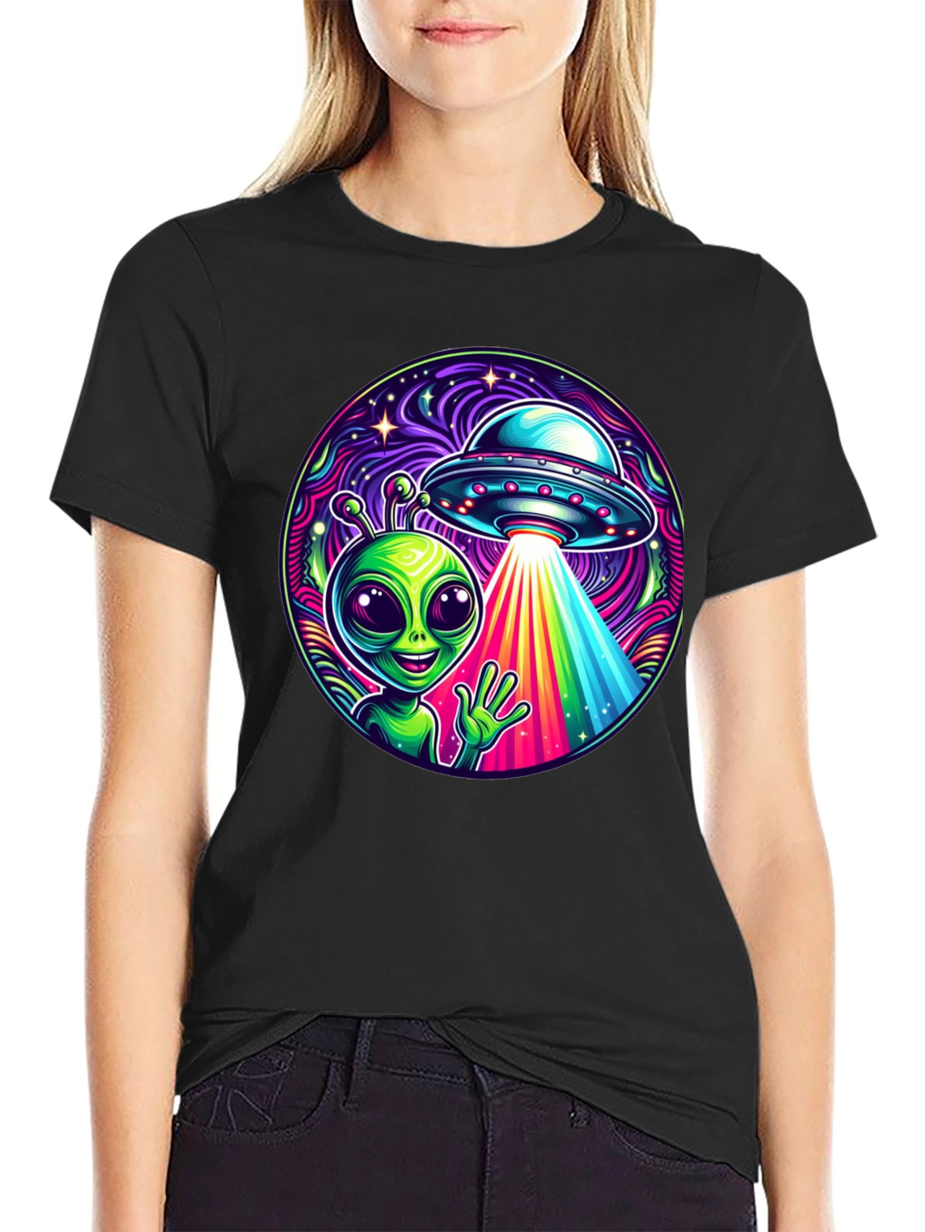Alien UFO Abduction Graphic T-Shirt - Trendy and Unique!