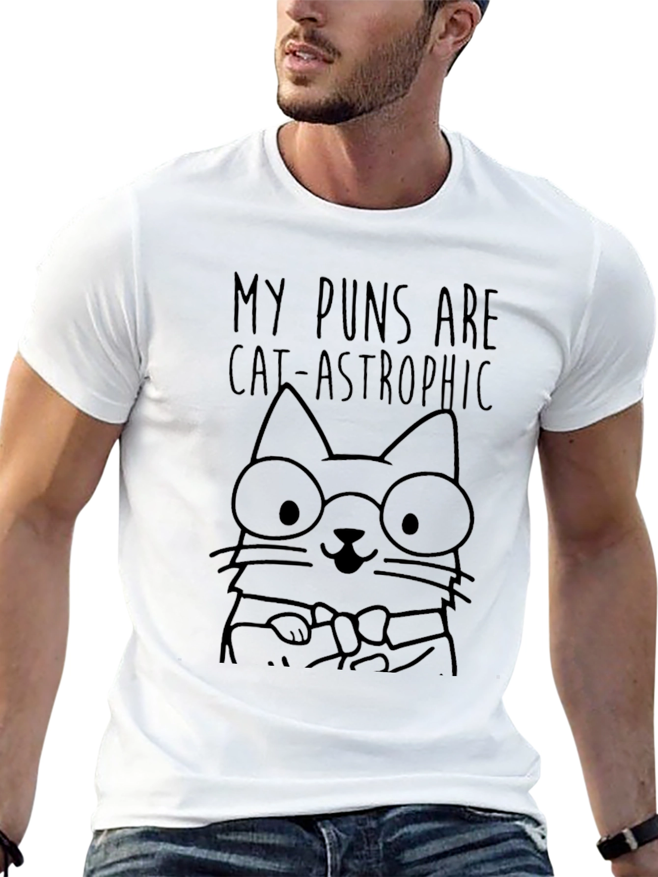Cat-Astrophic Puns Black T-Shirt