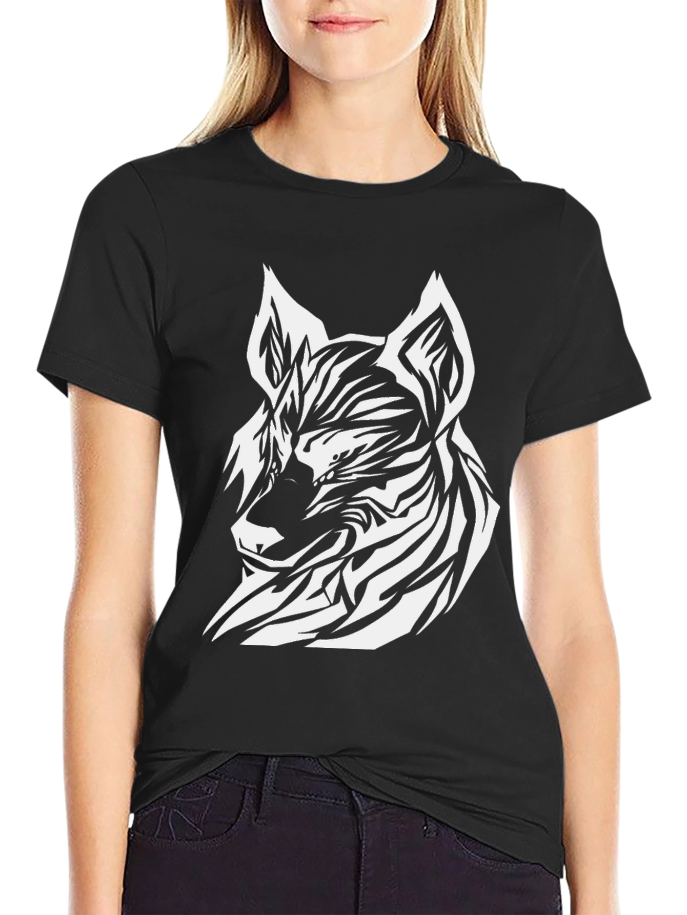 Abstract Wolf Graphic Tee - Modern Streetwear Shirt
