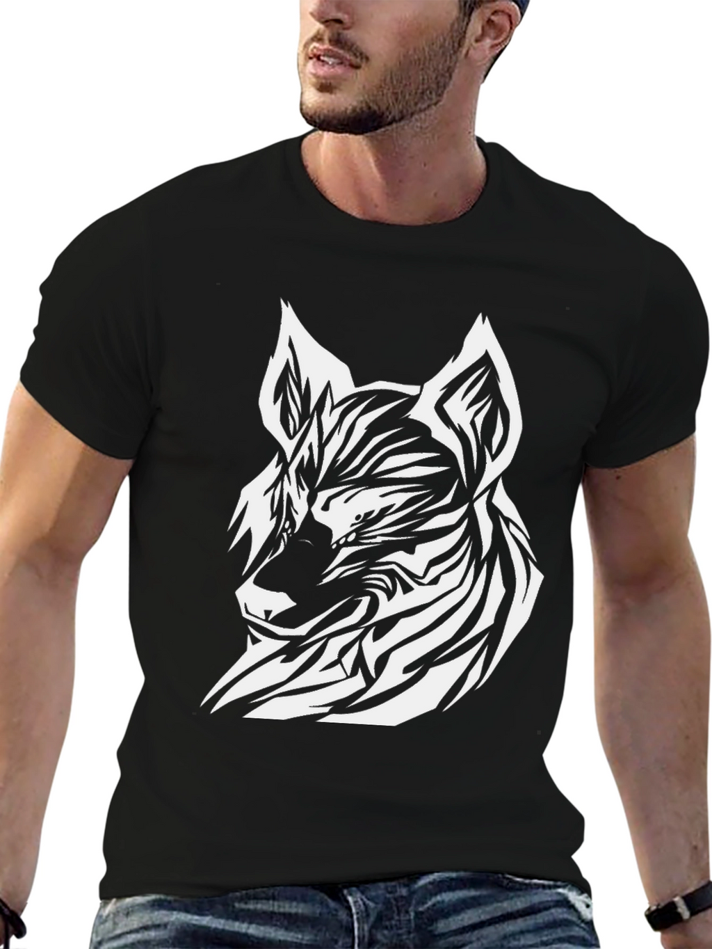 Abstract Wolf Graphic Tee - Modern Streetwear Shirt