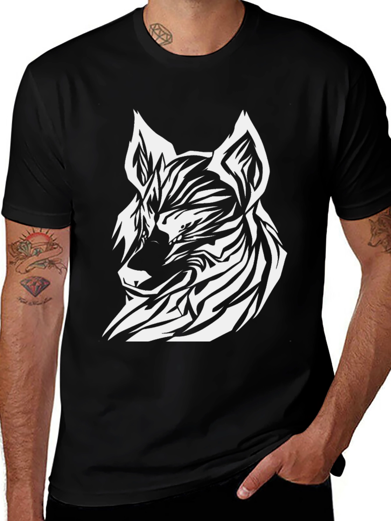Abstract Wolf Graphic Tee - Modern Streetwear Shirt