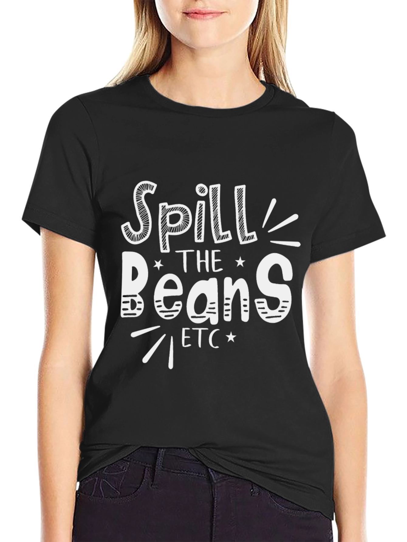 Spill the Beans Graphic Tee - Black Cotton T-Shirt